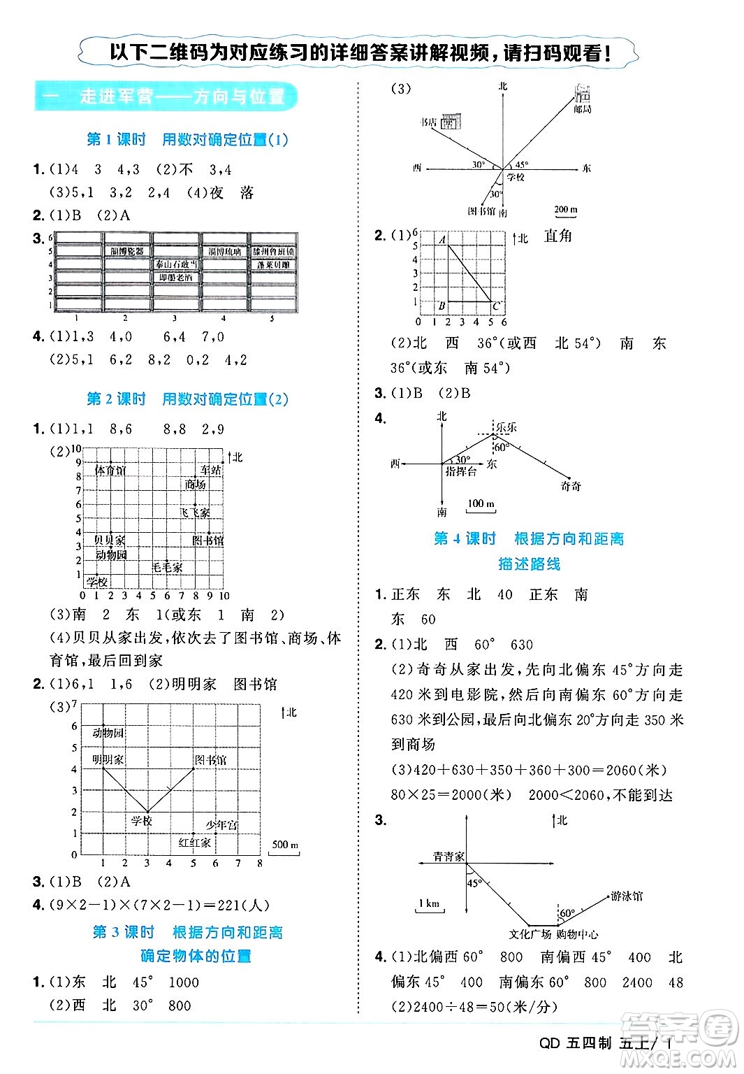 江西教育出版社2024年秋陽光同學(xué)課時優(yōu)化作業(yè)五年級數(shù)學(xué)上冊青島版山東專版五四制答案