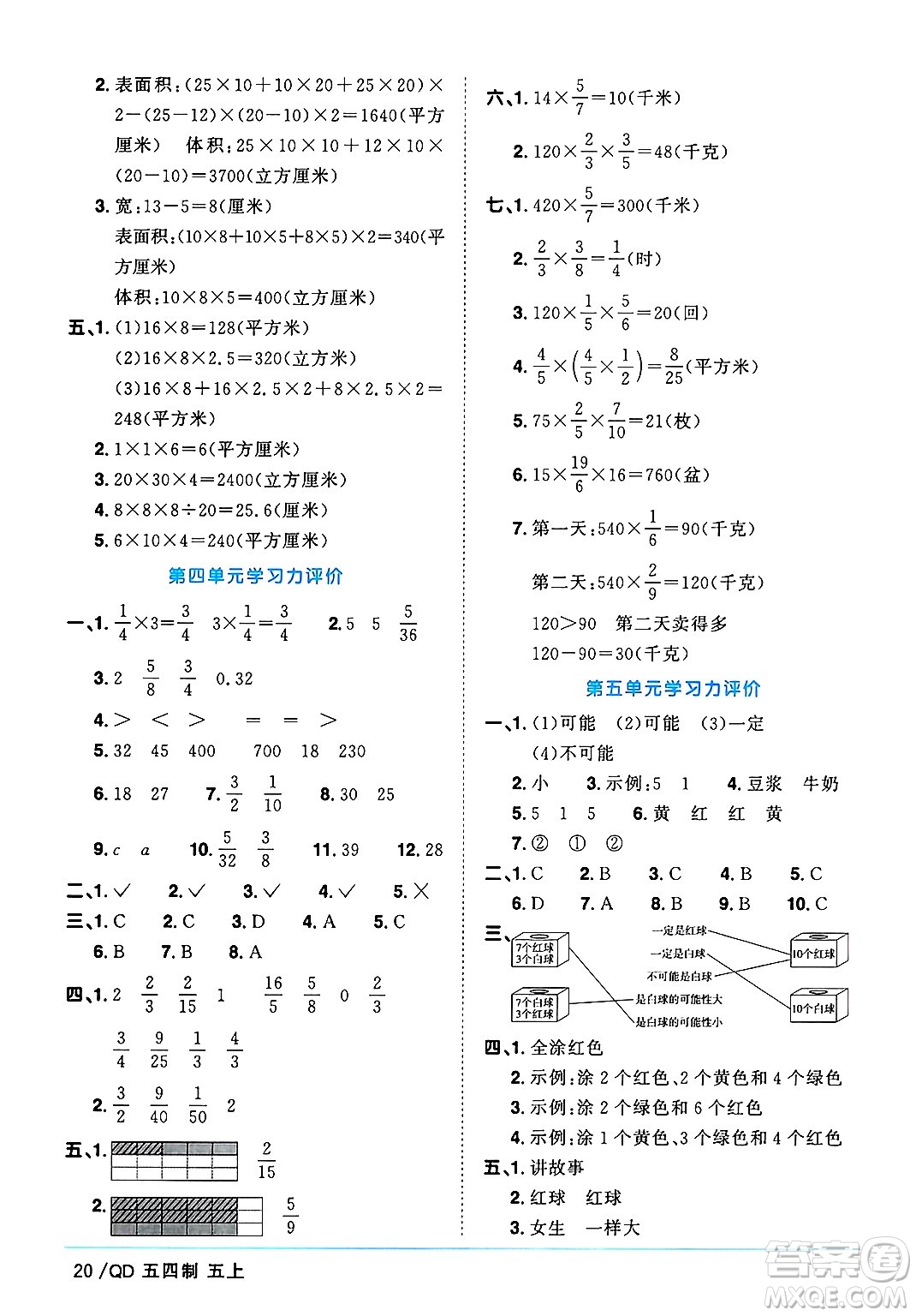 江西教育出版社2024年秋陽光同學(xué)課時優(yōu)化作業(yè)五年級數(shù)學(xué)上冊青島版山東專版五四制答案