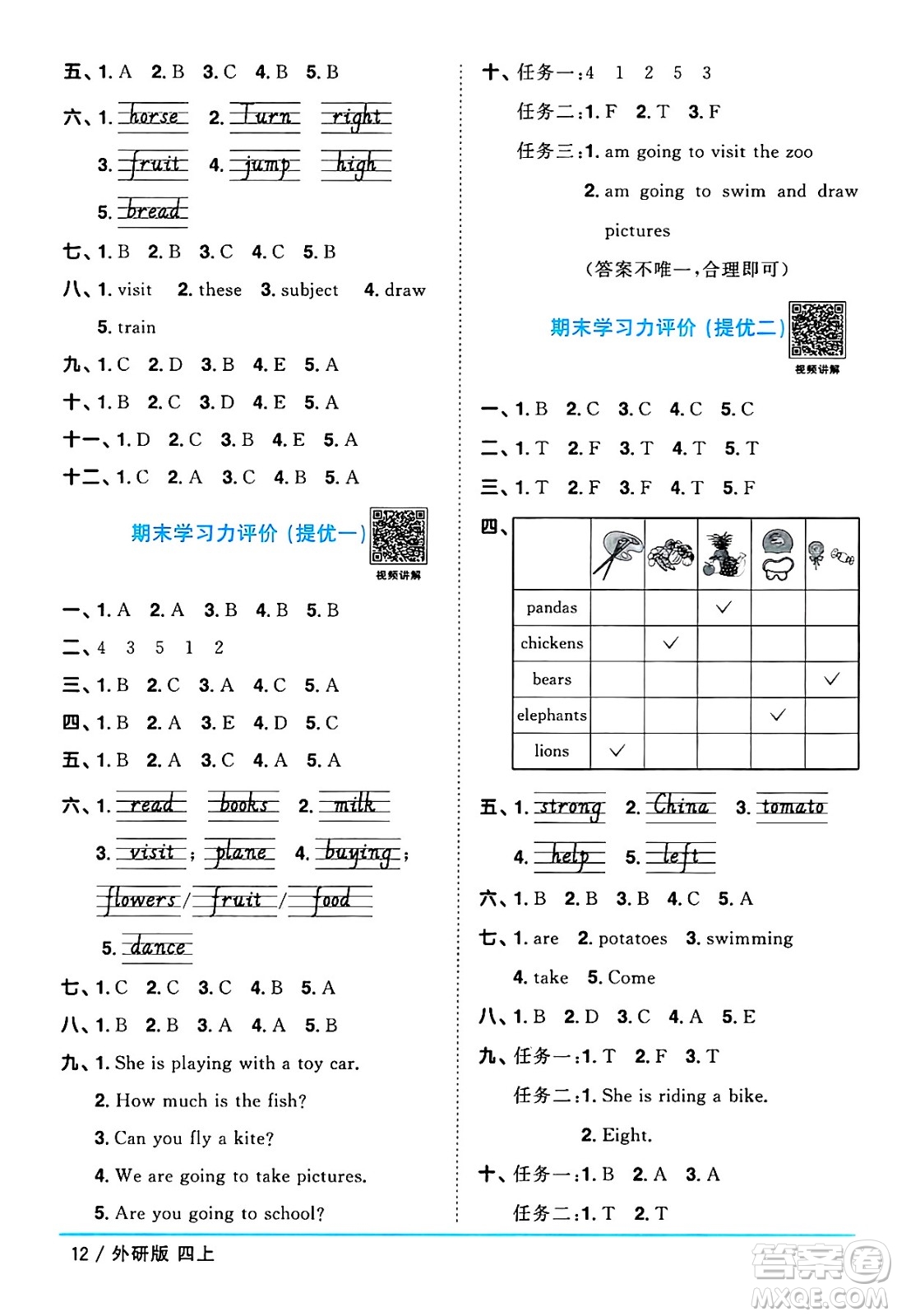 江西教育出版社2024年秋陽光同學(xué)課時優(yōu)化作業(yè)四年級英語上冊外研版三起點答案