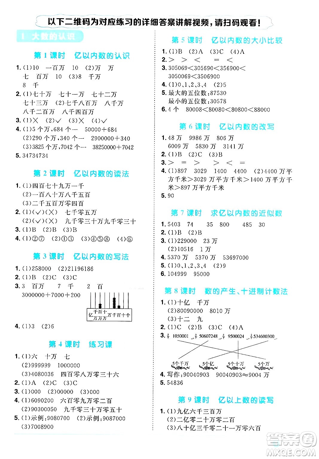 江西教育出版社2024年秋陽光同學(xué)課時優(yōu)化作業(yè)四年級數(shù)學(xué)上冊人教版答案