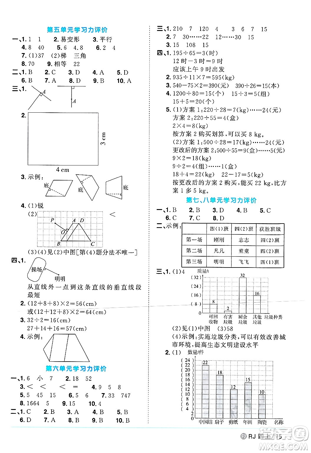 福建少年兒童出版社2024年秋陽光同學課時優(yōu)化作業(yè)四年級數(shù)學上冊人教版福建專版答案