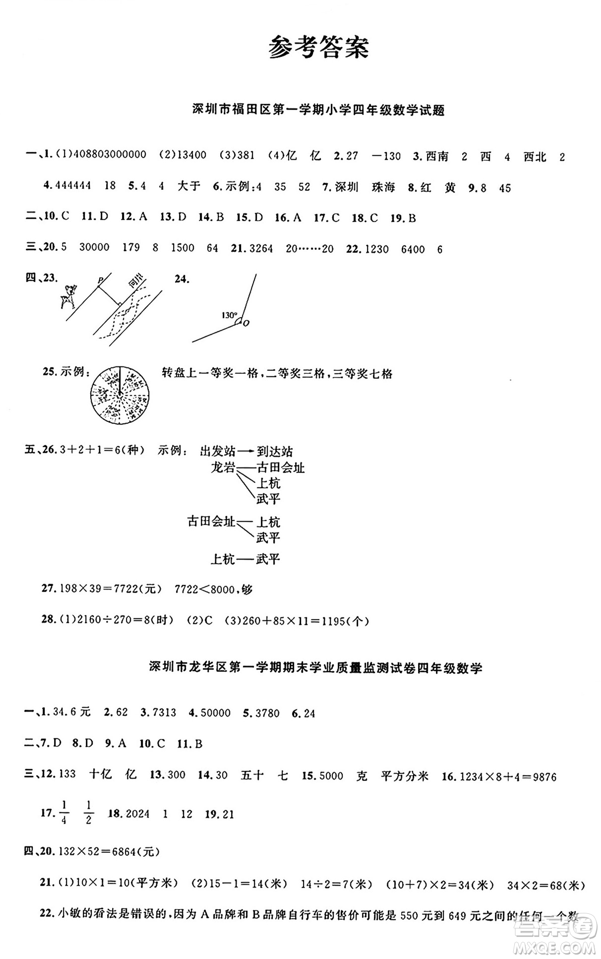 江西教育出版社2024年秋陽光同學(xué)課時優(yōu)化作業(yè)四年級數(shù)學(xué)上冊北師大版廣東專版答案