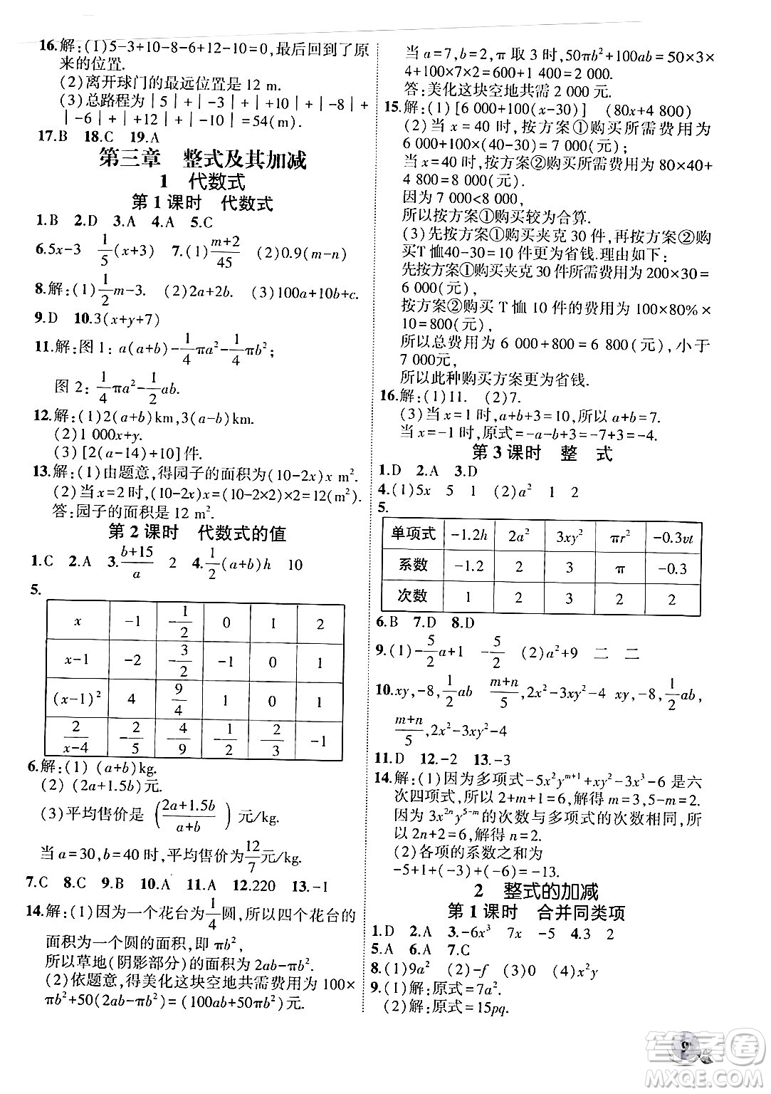 安徽大學(xué)出版社2024年秋創(chuàng)新課堂創(chuàng)新作業(yè)本七年級數(shù)學(xué)上冊北師大版答案