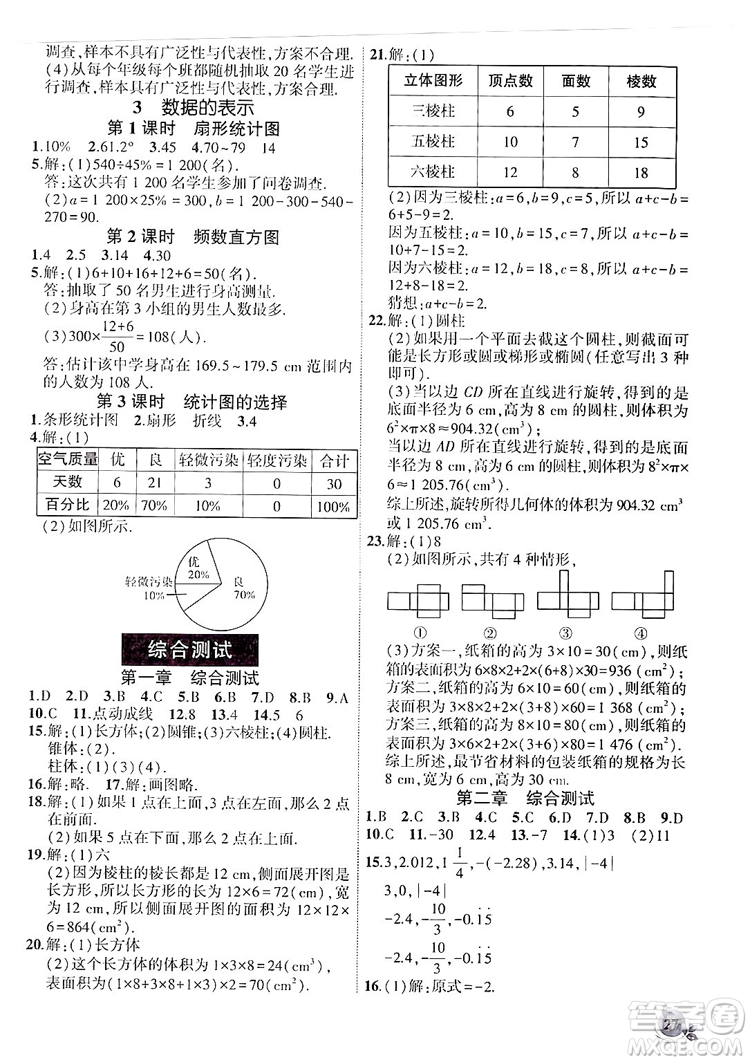 安徽大學(xué)出版社2024年秋創(chuàng)新課堂創(chuàng)新作業(yè)本七年級數(shù)學(xué)上冊北師大版答案