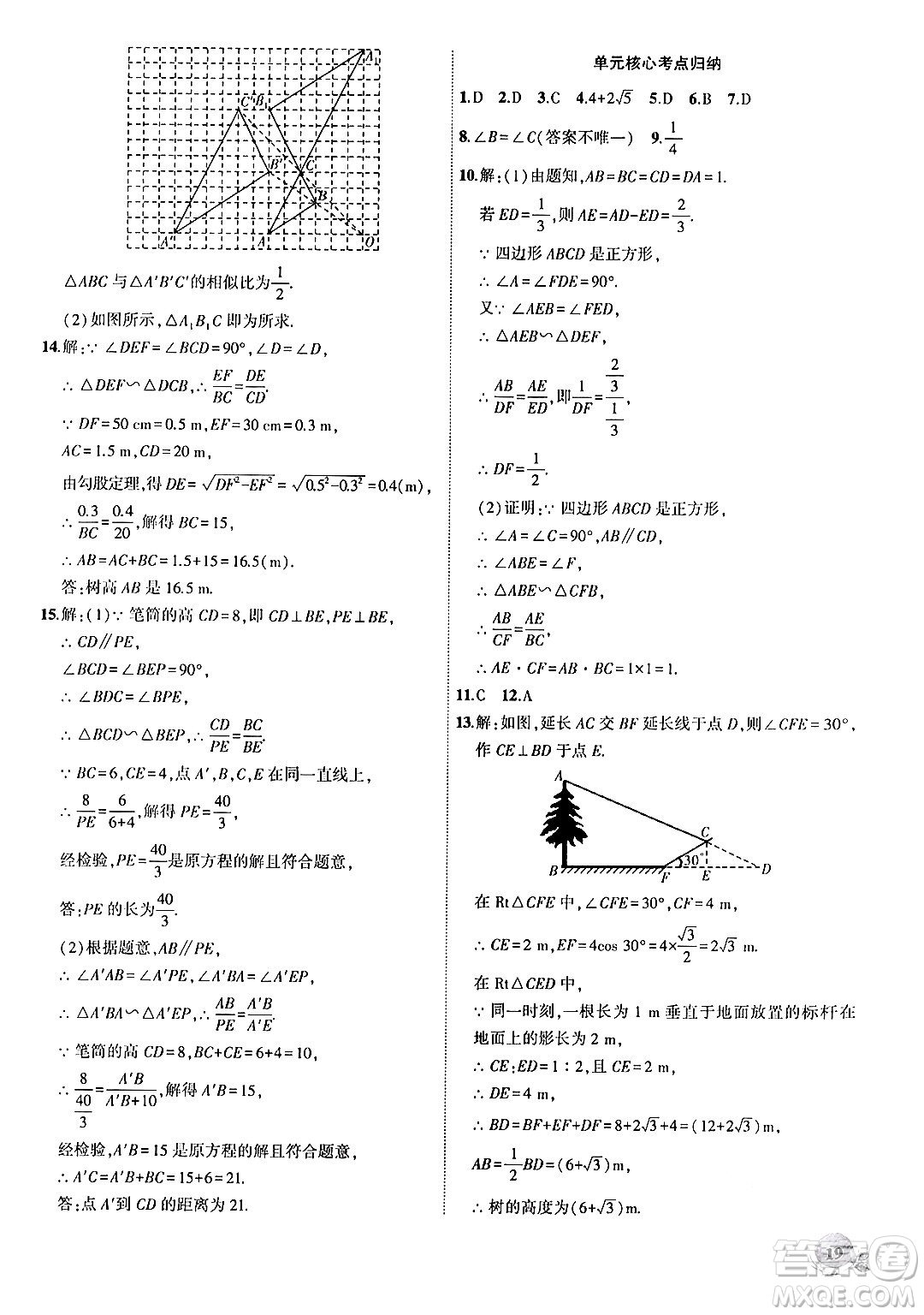 安徽大學(xué)出版社2024年秋創(chuàng)新課堂創(chuàng)新作業(yè)本九年級(jí)數(shù)學(xué)上冊(cè)滬科版答案