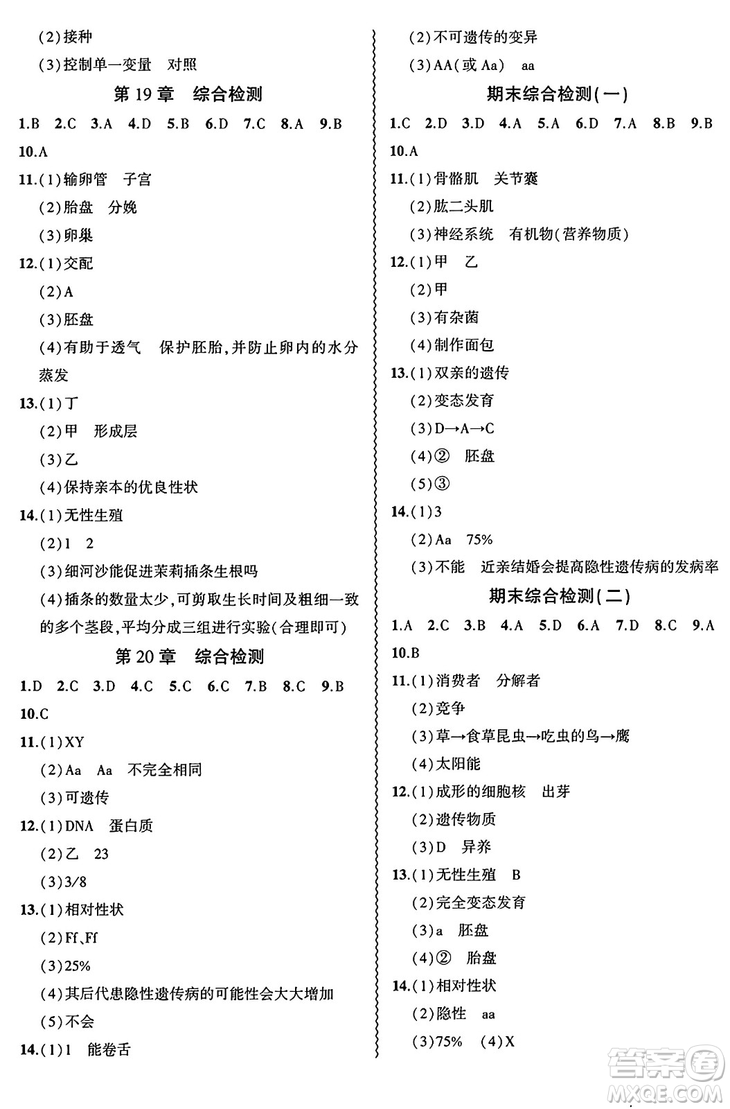 安徽大學(xué)出版社2024年秋創(chuàng)新課堂創(chuàng)新作業(yè)本八年級生物上冊北師大版答案