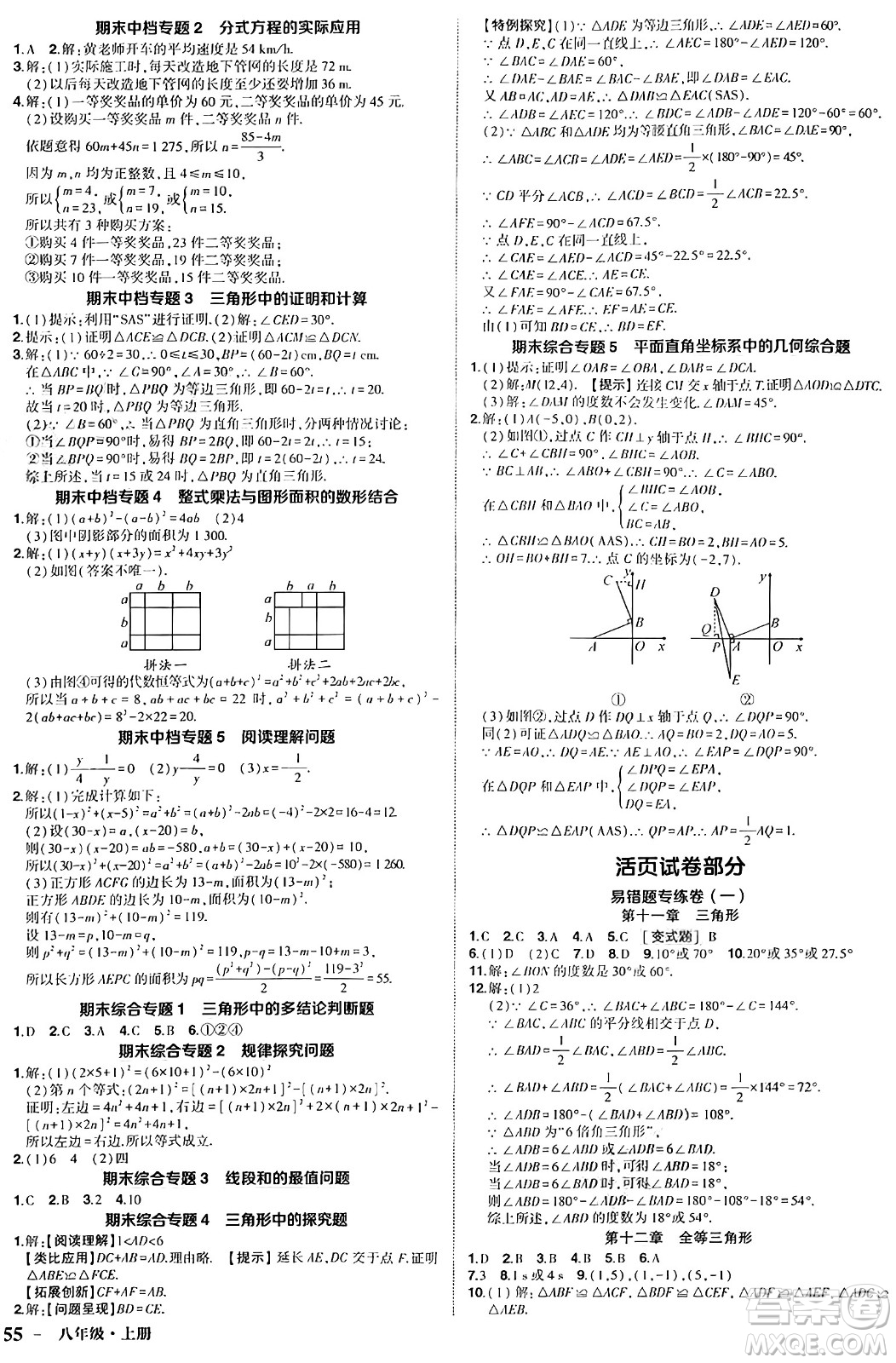 長江出版社2024年秋狀元成才路創(chuàng)優(yōu)作業(yè)八年級數(shù)學(xué)上冊人教版答案