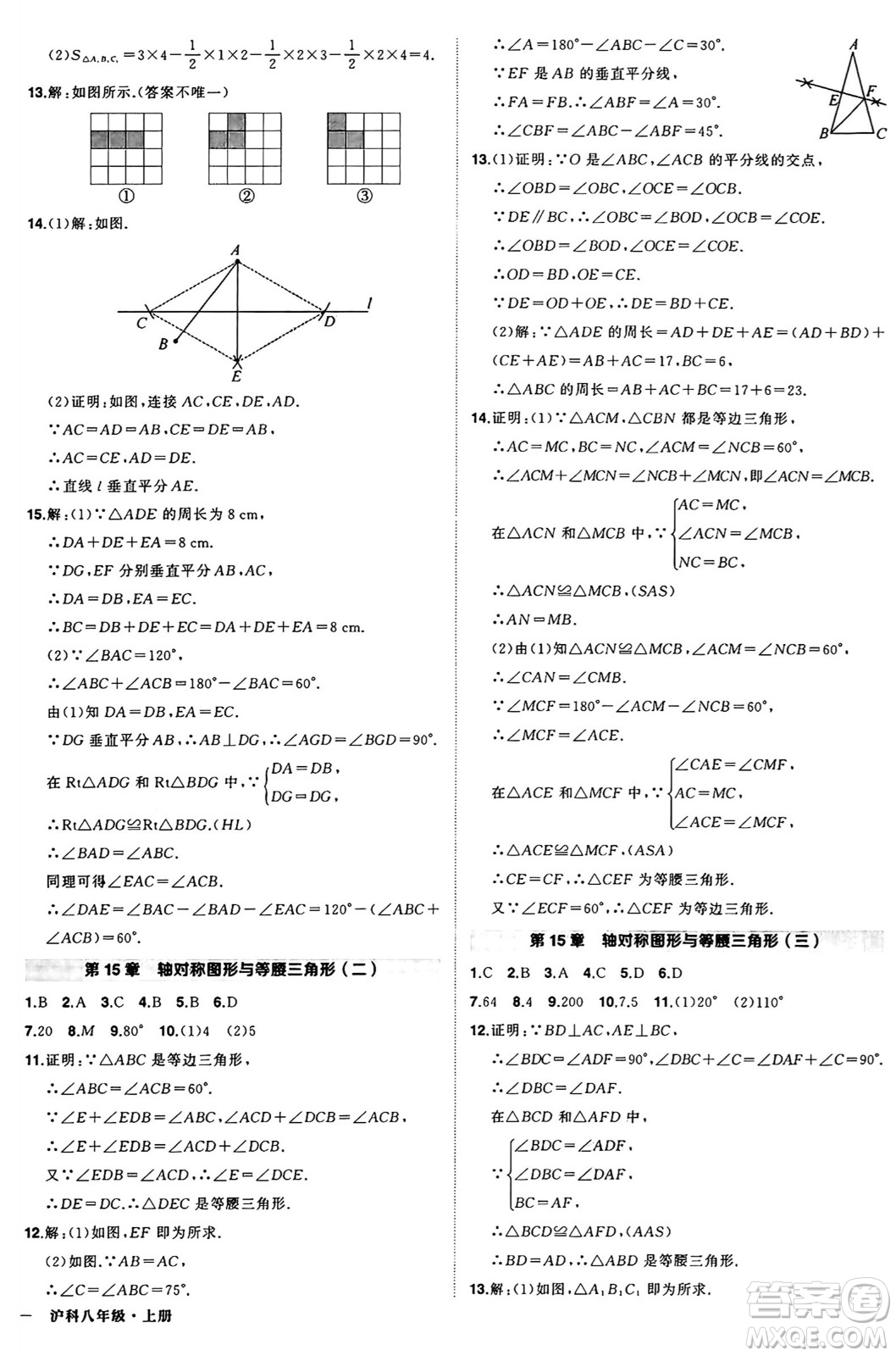 長江出版社2024年秋狀元成才路創(chuàng)優(yōu)作業(yè)八年級數(shù)學(xué)上冊滬科版安徽專版答案