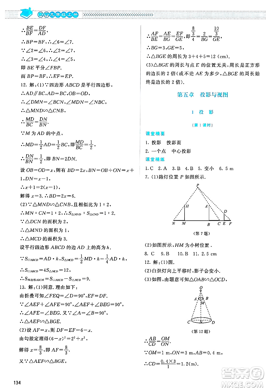 北京師范大學(xué)出版社2024年秋課堂精練九年級(jí)數(shù)學(xué)上冊(cè)北師大版答案