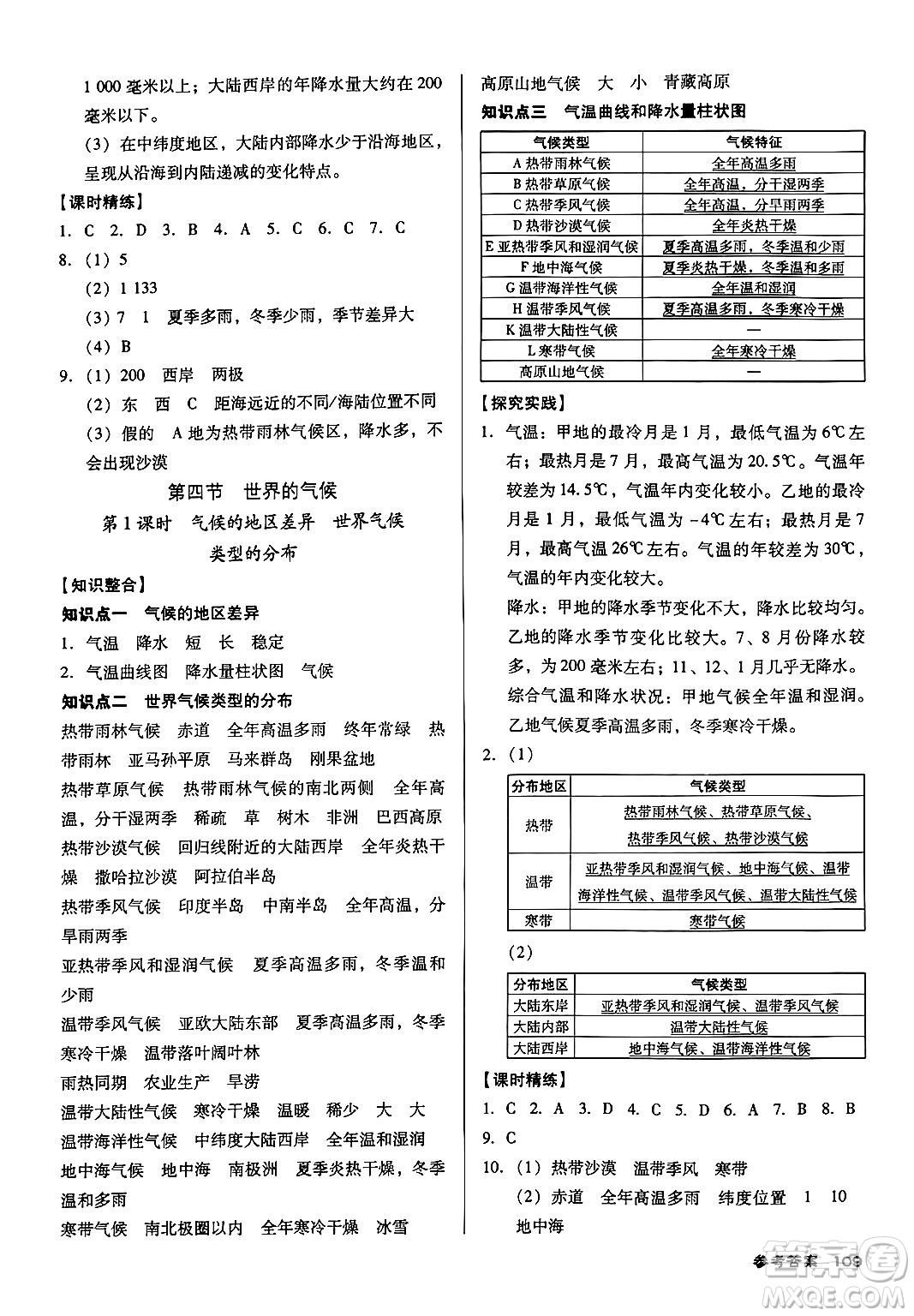 廣東經(jīng)濟(jì)出版社2024年秋全優(yōu)點練課計劃七年級地理上冊人教版答案