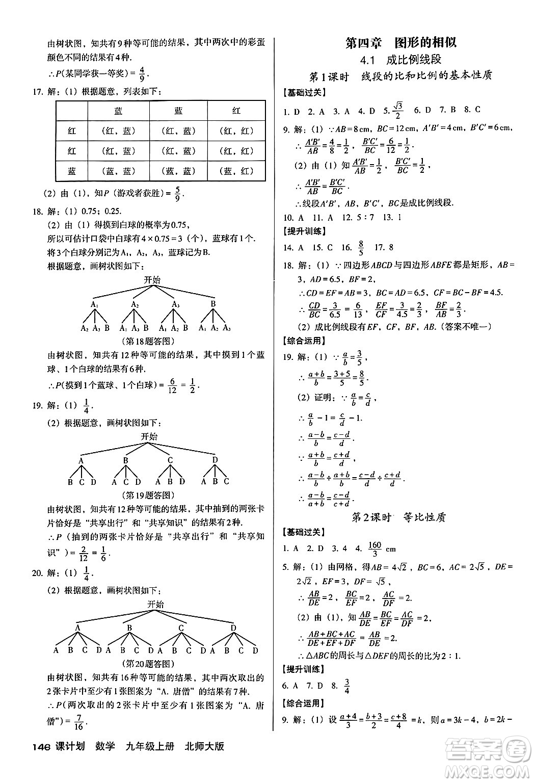 廣東經(jīng)濟出版社2024年秋全優(yōu)點練課計劃九年級數(shù)學(xué)上冊北師大版答案