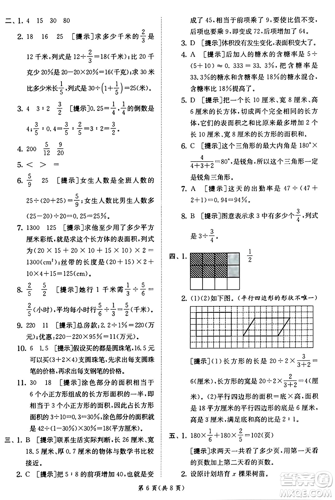 江蘇人民出版社2024年秋春雨教育實(shí)驗(yàn)班提優(yōu)訓(xùn)練六年級(jí)數(shù)學(xué)上冊(cè)蘇教版江蘇專版答案