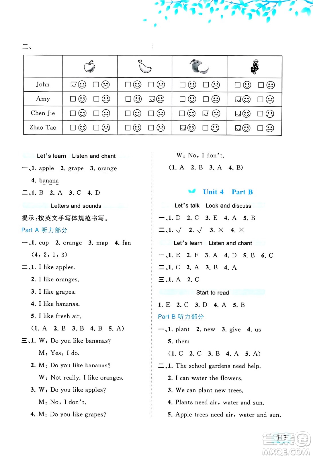 廣西師范大學(xué)出版社2024年秋新課程學(xué)習(xí)與測(cè)評(píng)同步學(xué)習(xí)三年級(jí)英語(yǔ)上冊(cè)人教版答案