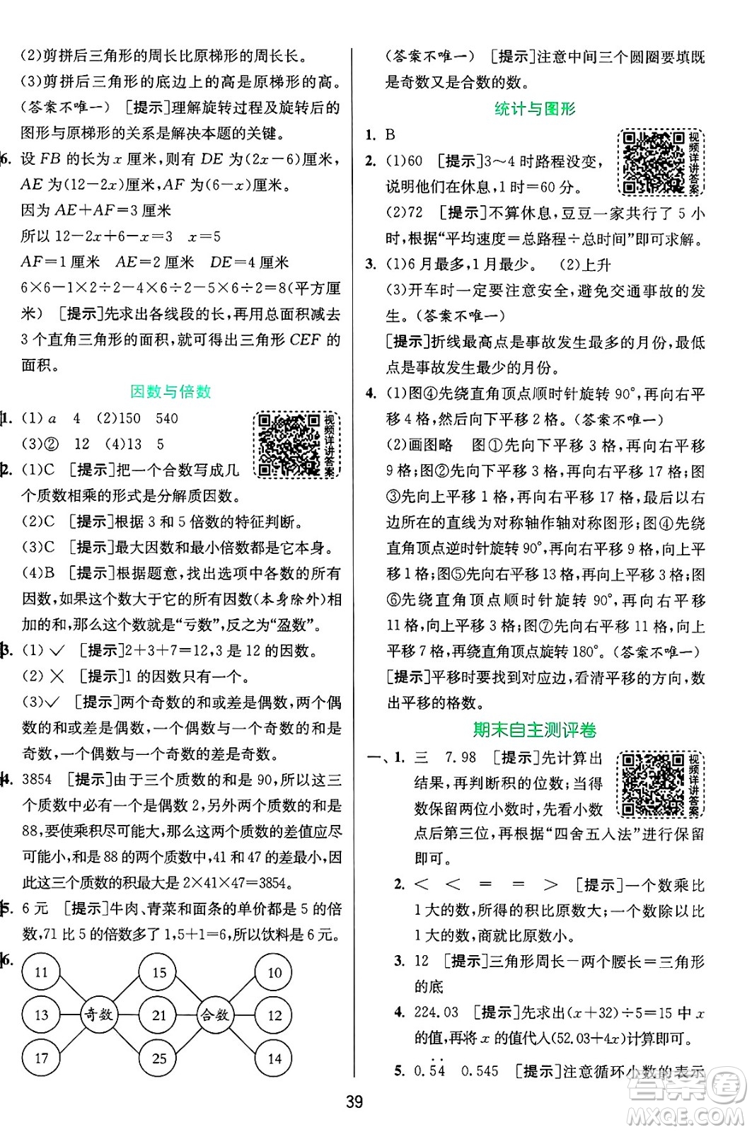 江蘇人民出版社2024年秋春雨教育實驗班提優(yōu)訓(xùn)練五年級數(shù)學(xué)上冊青島版山東專版答案