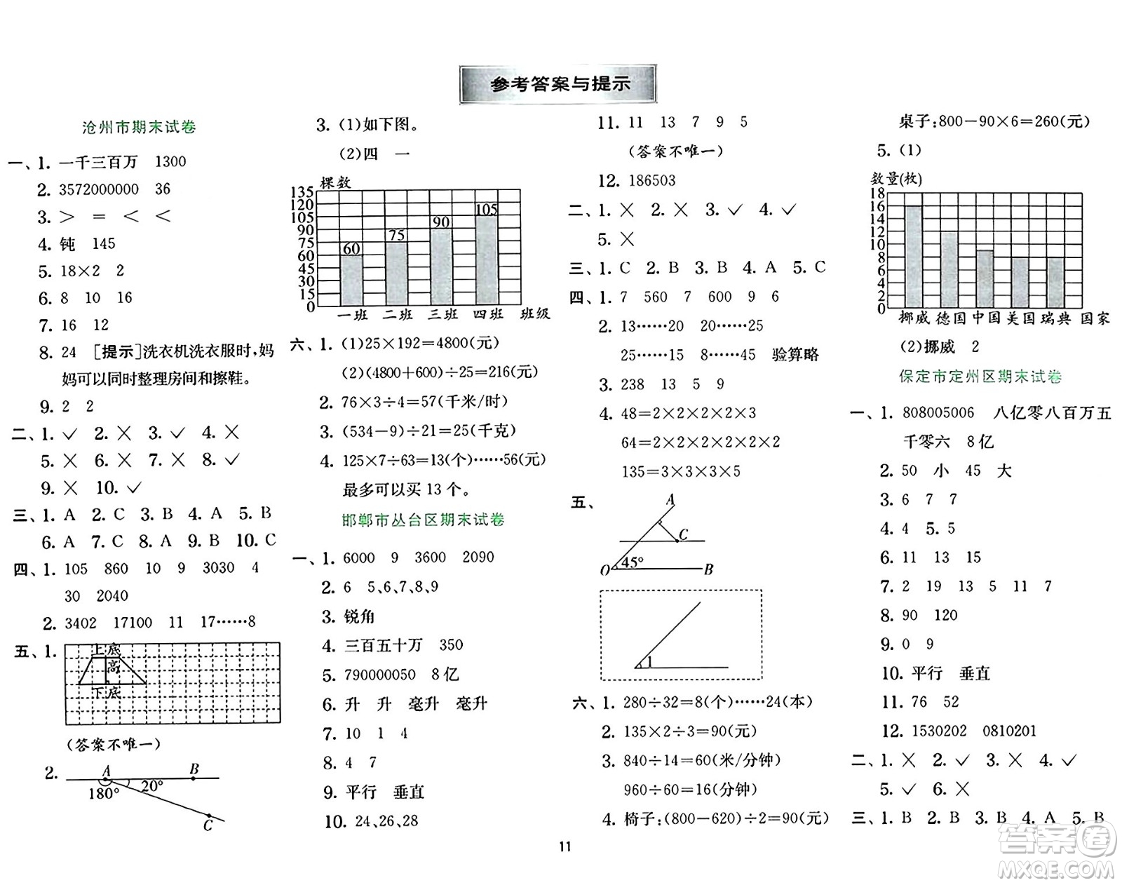 江蘇人民出版社2024年秋春雨教育實(shí)驗(yàn)班提優(yōu)訓(xùn)練四年級(jí)數(shù)學(xué)上冊(cè)冀教版河北專版答案