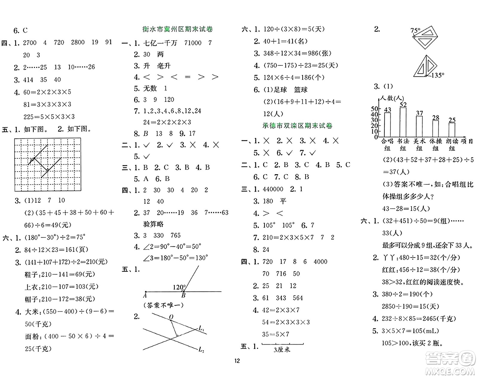 江蘇人民出版社2024年秋春雨教育實(shí)驗(yàn)班提優(yōu)訓(xùn)練四年級(jí)數(shù)學(xué)上冊(cè)冀教版河北專版答案