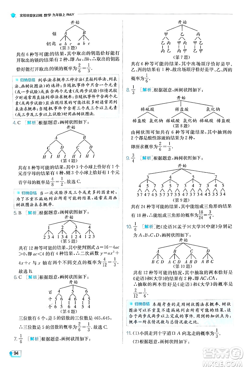 江蘇人民出版社2024年秋春雨教育實(shí)驗(yàn)班提優(yōu)訓(xùn)練九年級數(shù)學(xué)上冊人教版答案