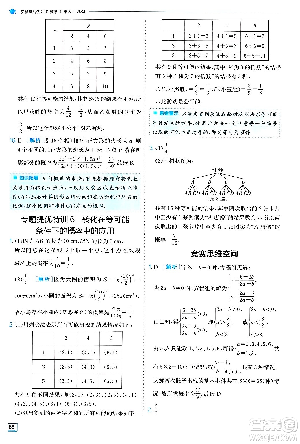 江蘇人民出版社2024年秋春雨教育實(shí)驗(yàn)班提優(yōu)訓(xùn)練九年級(jí)數(shù)學(xué)上冊(cè)蘇科版答案