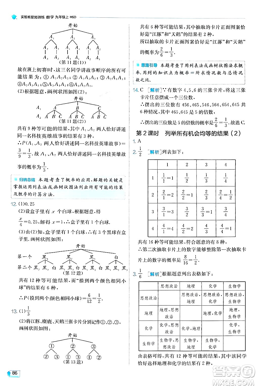 江蘇人民出版社2024年秋春雨教育實驗班提優(yōu)訓練九年級數(shù)學上冊華師版答案