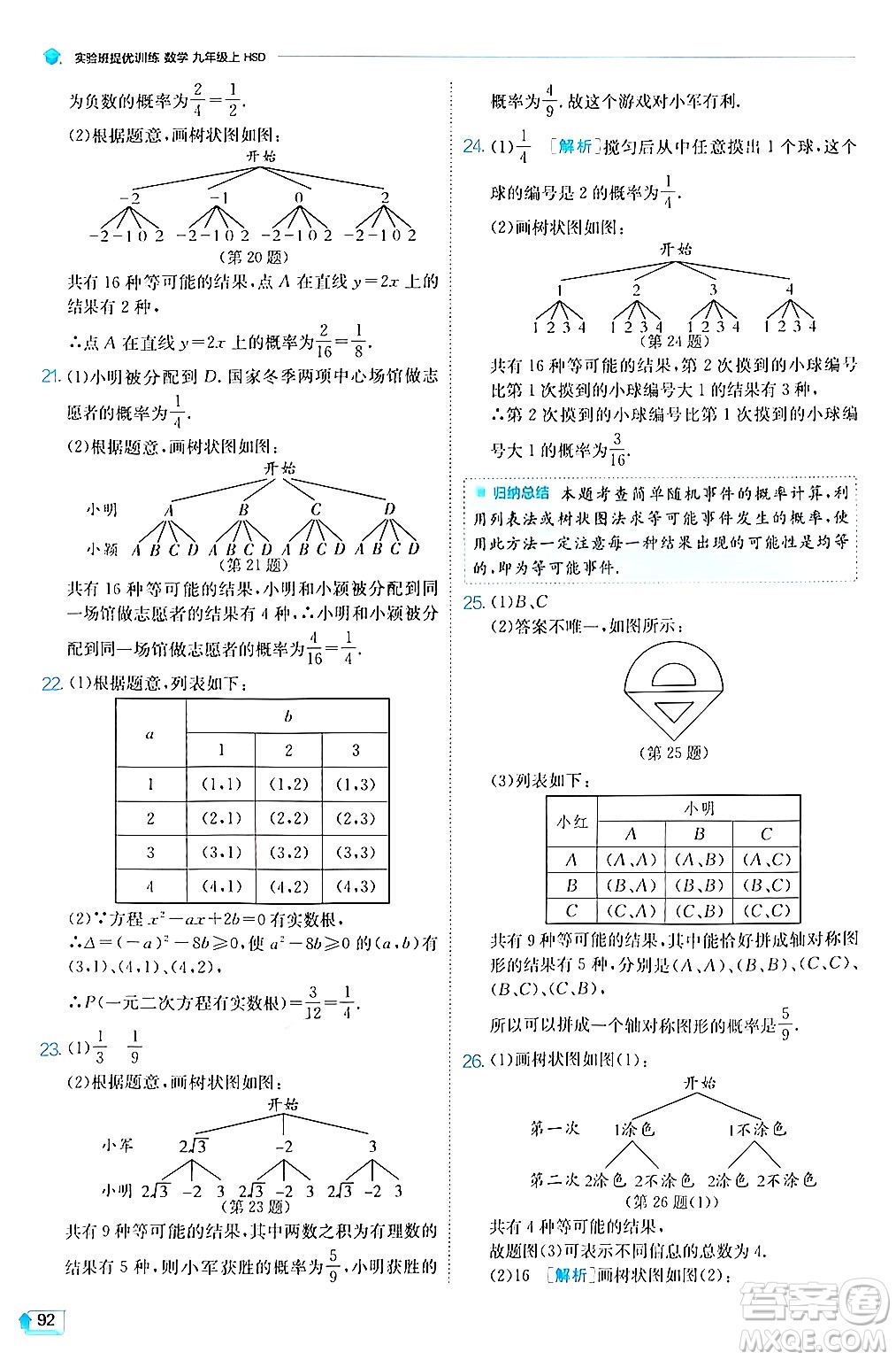 江蘇人民出版社2024年秋春雨教育實驗班提優(yōu)訓練九年級數(shù)學上冊華師版答案