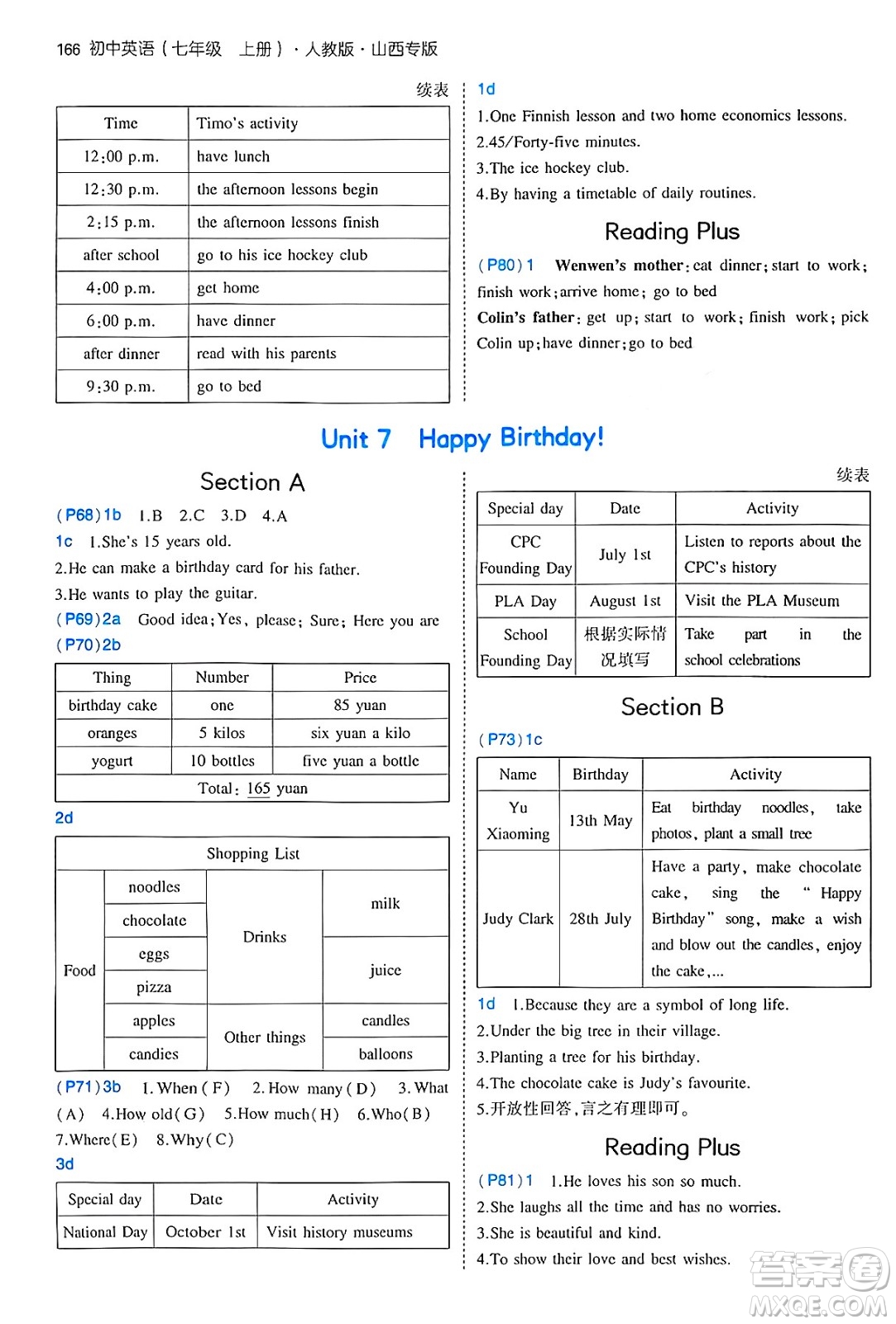 四川大學(xué)出版社2024年秋初中同步5年中考3年模擬七年級英語上冊人教版山西專版答案