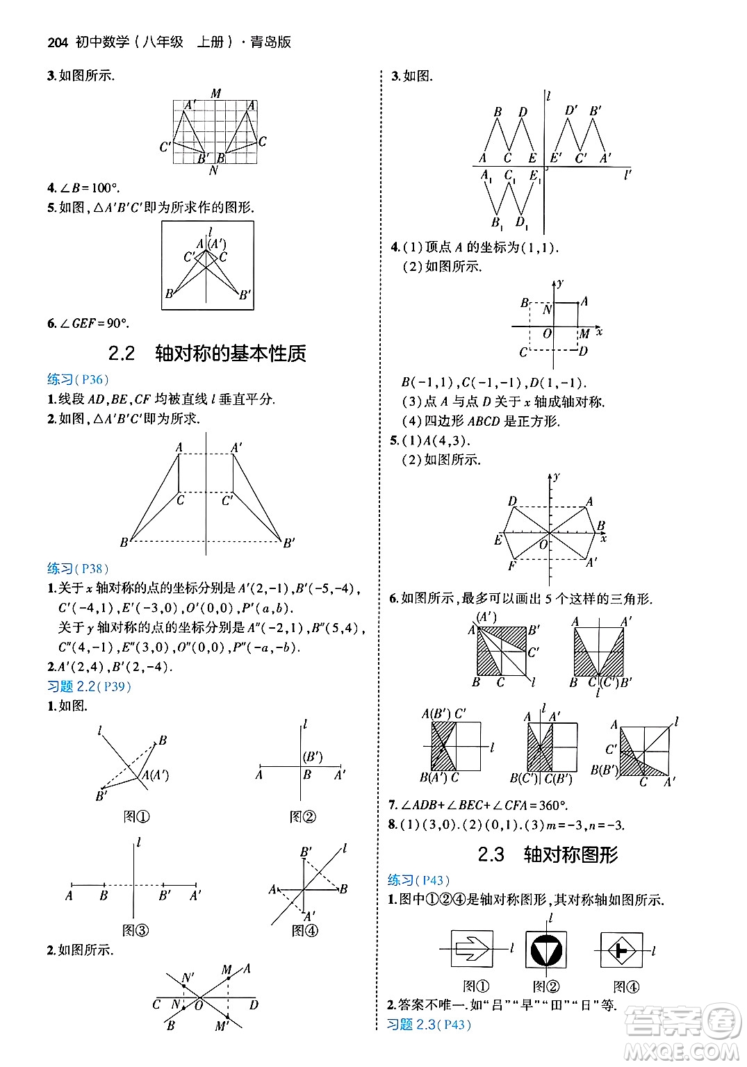 首都師范大學(xué)出版社2024年秋初中同步5年中考3年模擬八年級數(shù)學(xué)上冊青島版答案