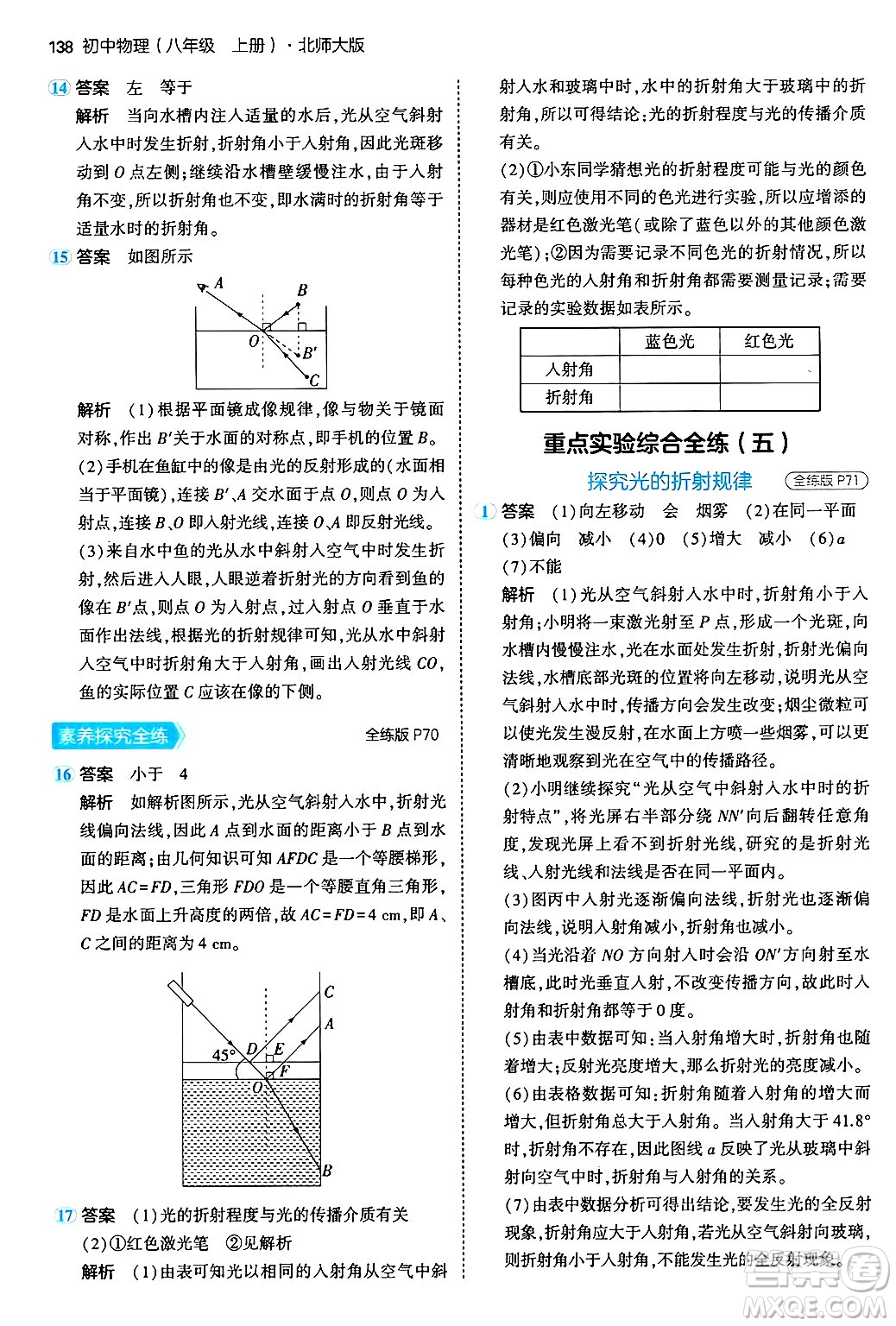 四川大學(xué)出版社2024年秋初中同步5年中考3年模擬八年級(jí)物理上冊(cè)北師大版答案