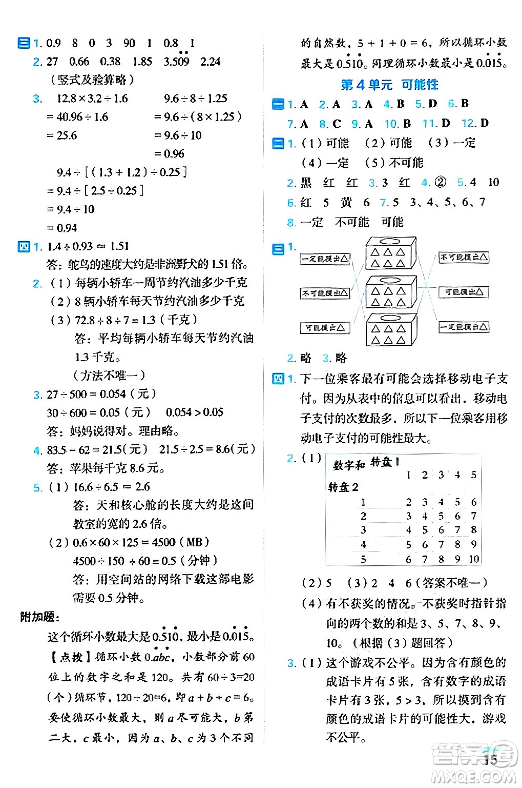 吉林教育出版社2024年秋榮德基好卷五年級數(shù)學上冊人教版福建專版答案