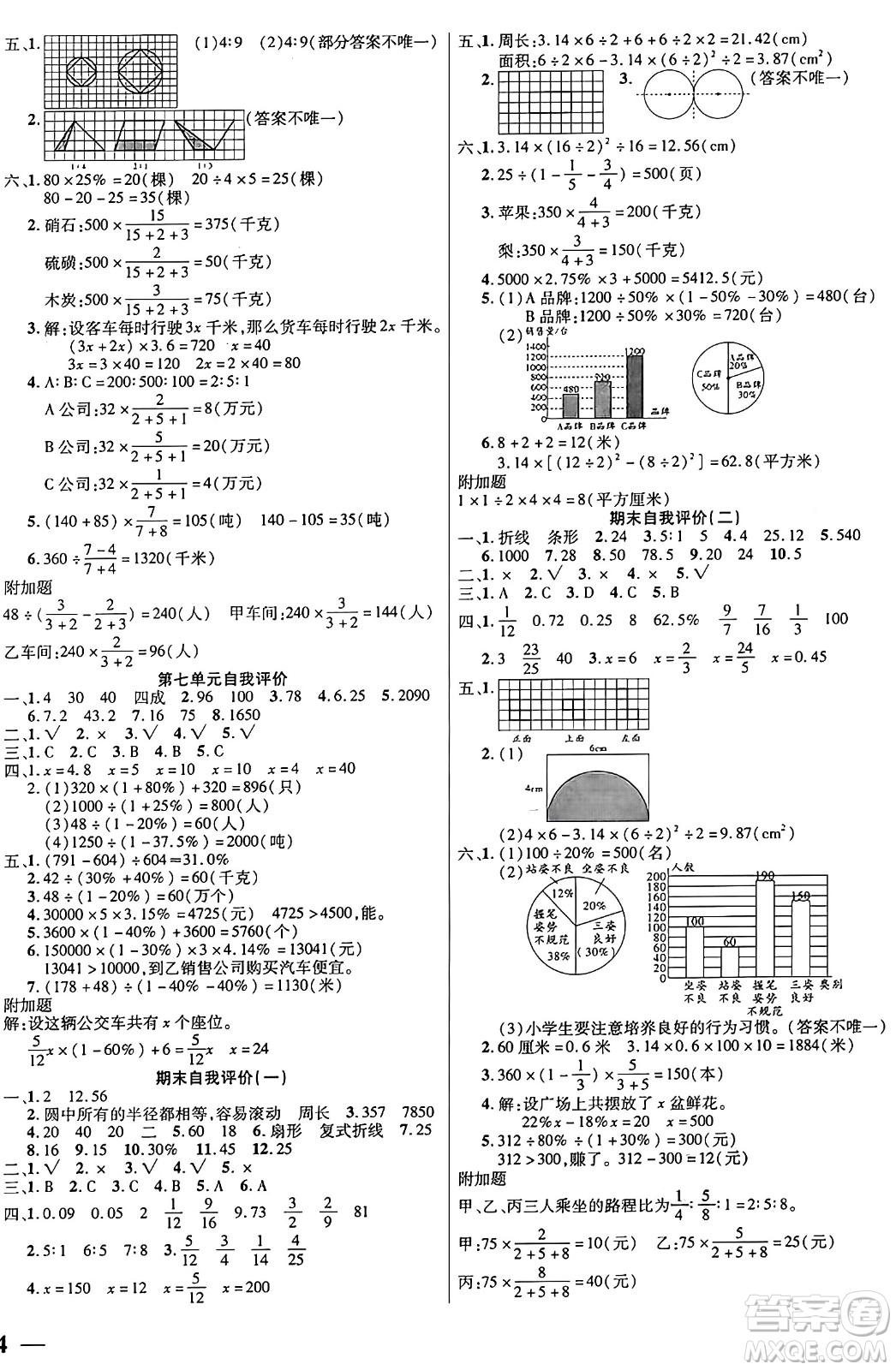 陽光出版社2024年秋揚(yáng)帆文化激活思維智能訓(xùn)練六年級(jí)數(shù)學(xué)上冊(cè)北師大版答案