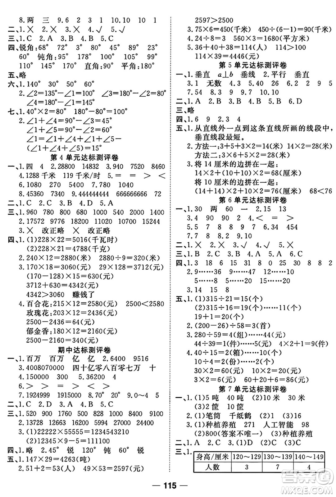 西安出版社2024年秋金優(yōu)教輔奪冠新課堂隨堂練測四年級數(shù)學上冊人教版答案