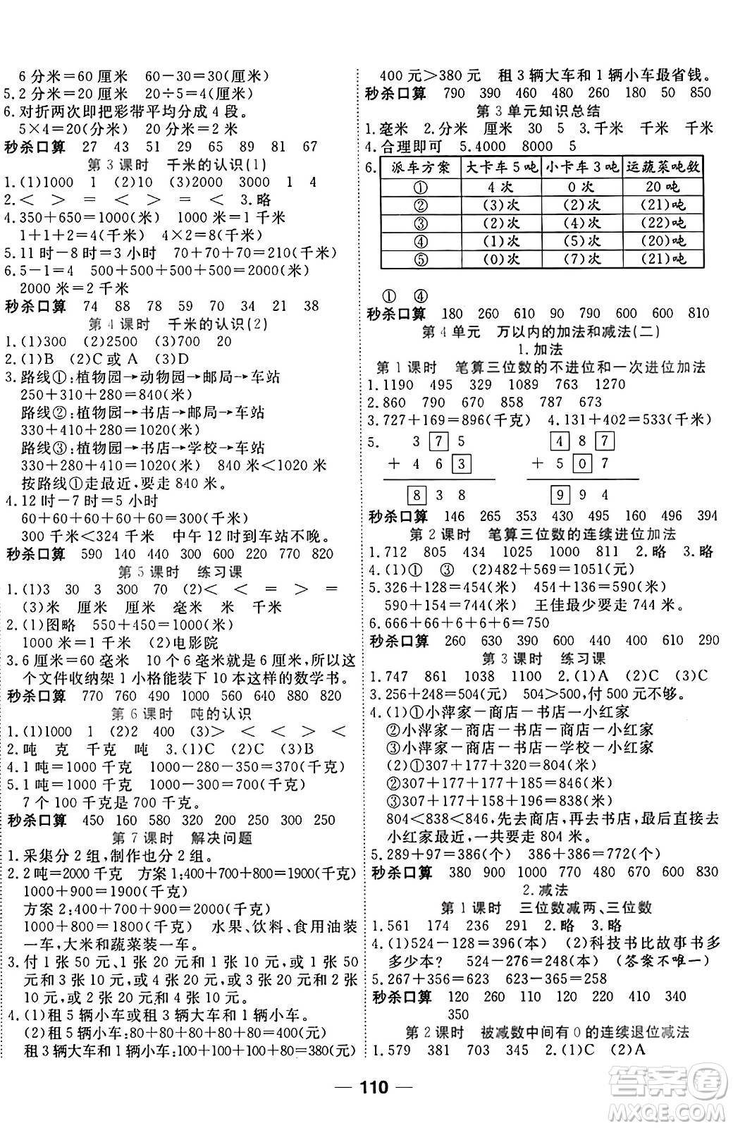 西安出版社2024年秋金優(yōu)教輔奪冠新課堂隨堂練測三年級數(shù)學(xué)上冊人教版答案