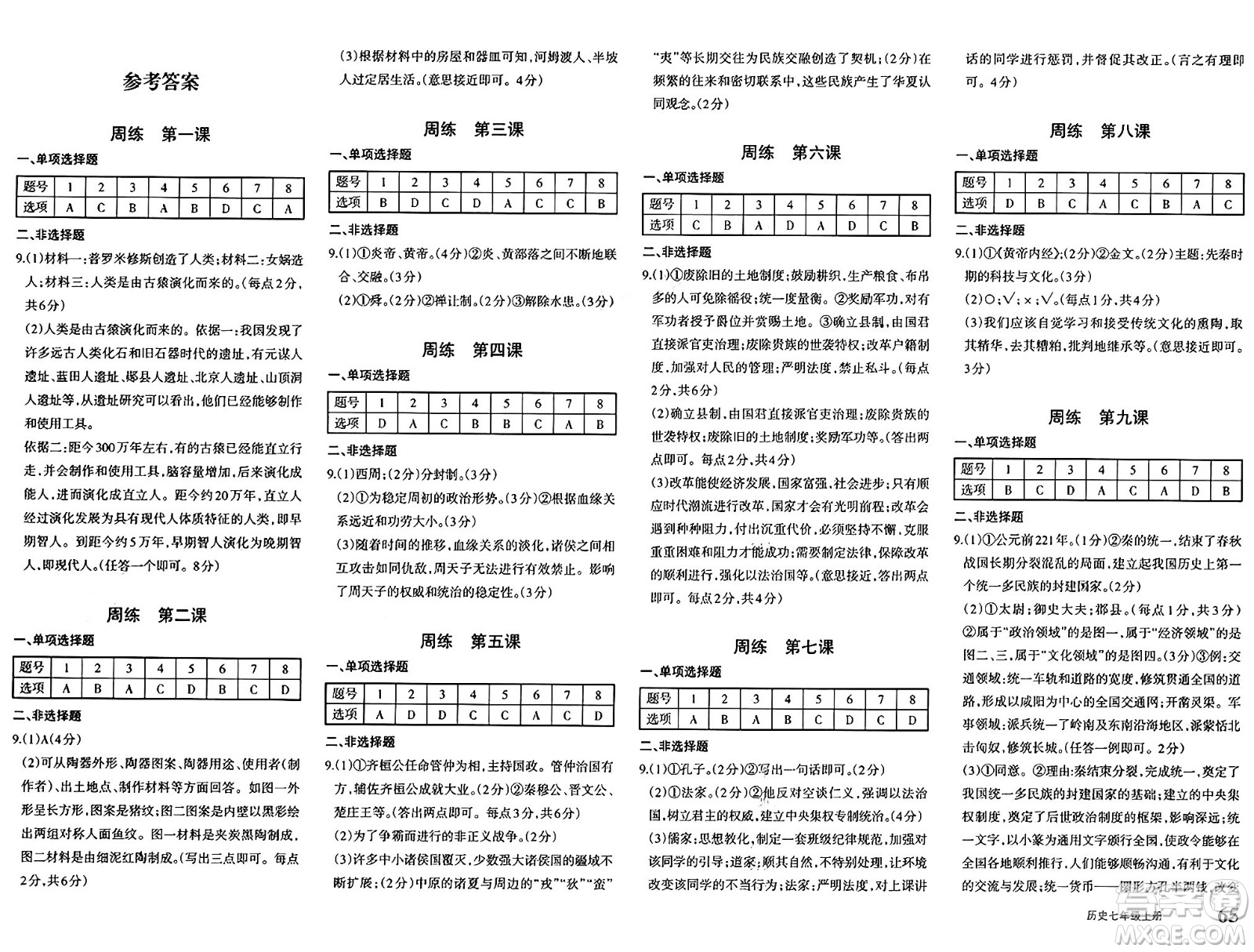 新疆青少年出版社2024年秋優(yōu)學(xué)1+1評(píng)價(jià)與測(cè)試七年級(jí)歷史上冊(cè)通用版答案