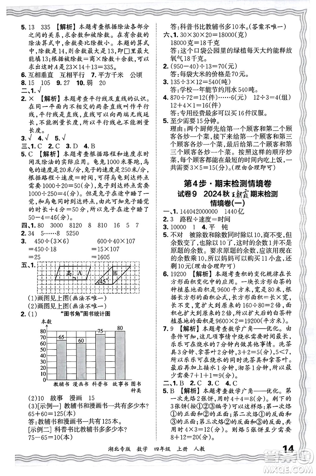 江西人民出版社2024年秋王朝霞各地期末試卷精選四年級數(shù)學(xué)上冊人教版湖北專版答案