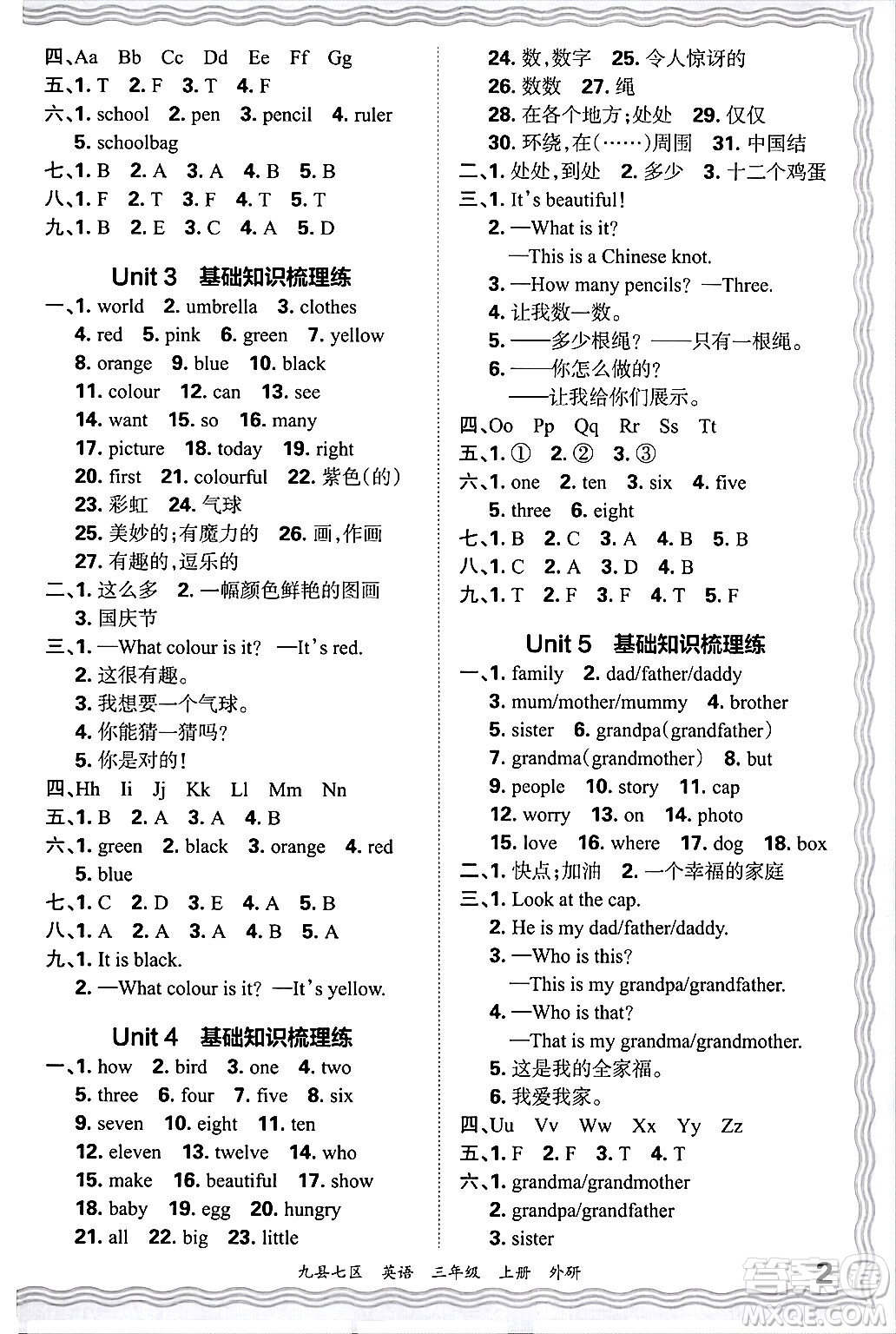 江西人民出版社2024年秋王朝霞各地期末試卷精選三年級(jí)英語上冊(cè)外研版洛陽專版答案