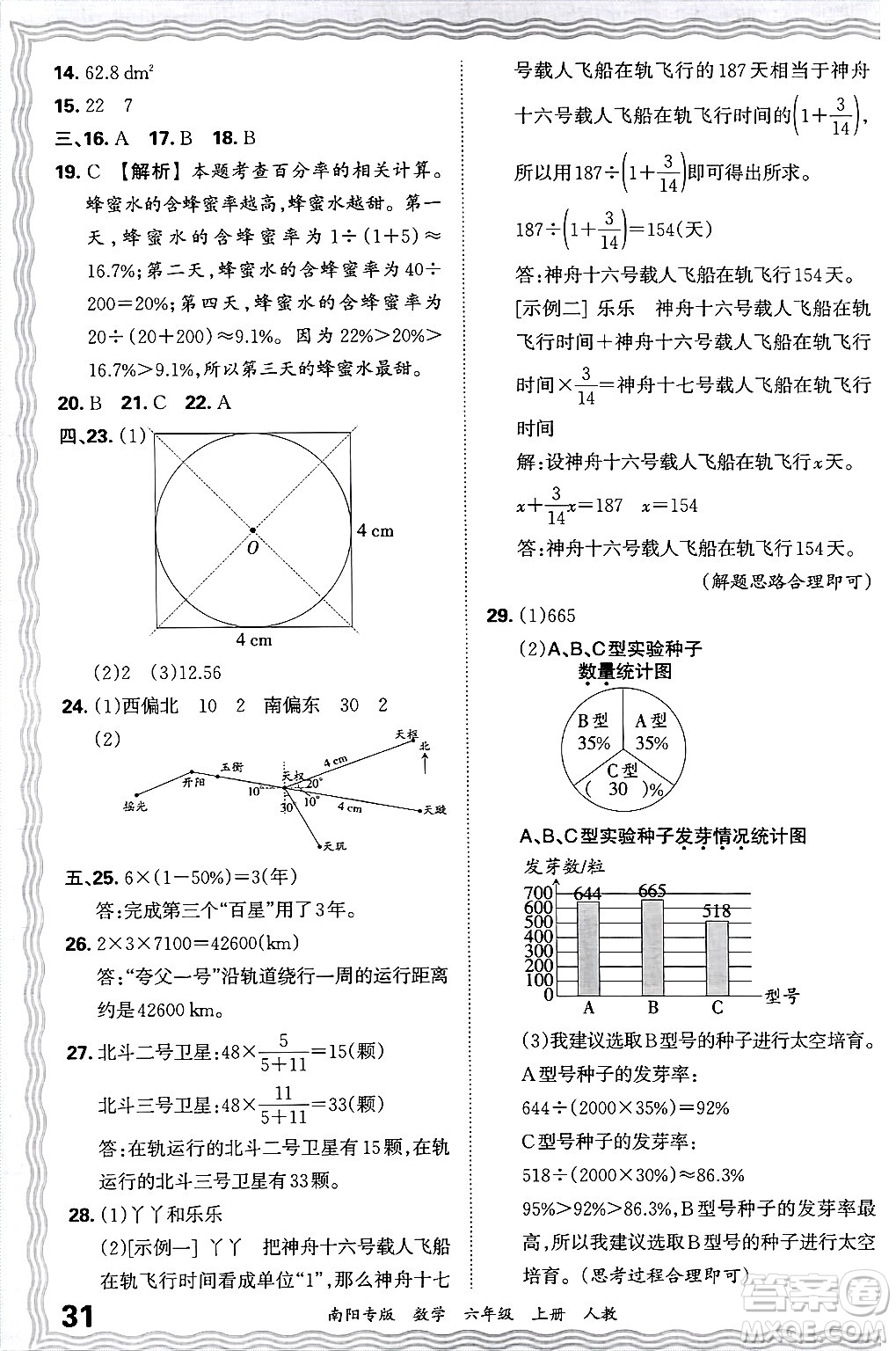 江西人民出版社2024年秋王朝霞期末真題精編六年級(jí)數(shù)學(xué)上冊(cè)人教版南陽(yáng)專(zhuān)版答案