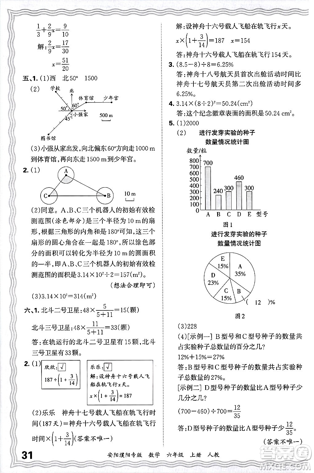 江西人民出版社2024年秋王朝霞期末真題精編六年級數(shù)學上冊人教版安陽濮陽專版答案