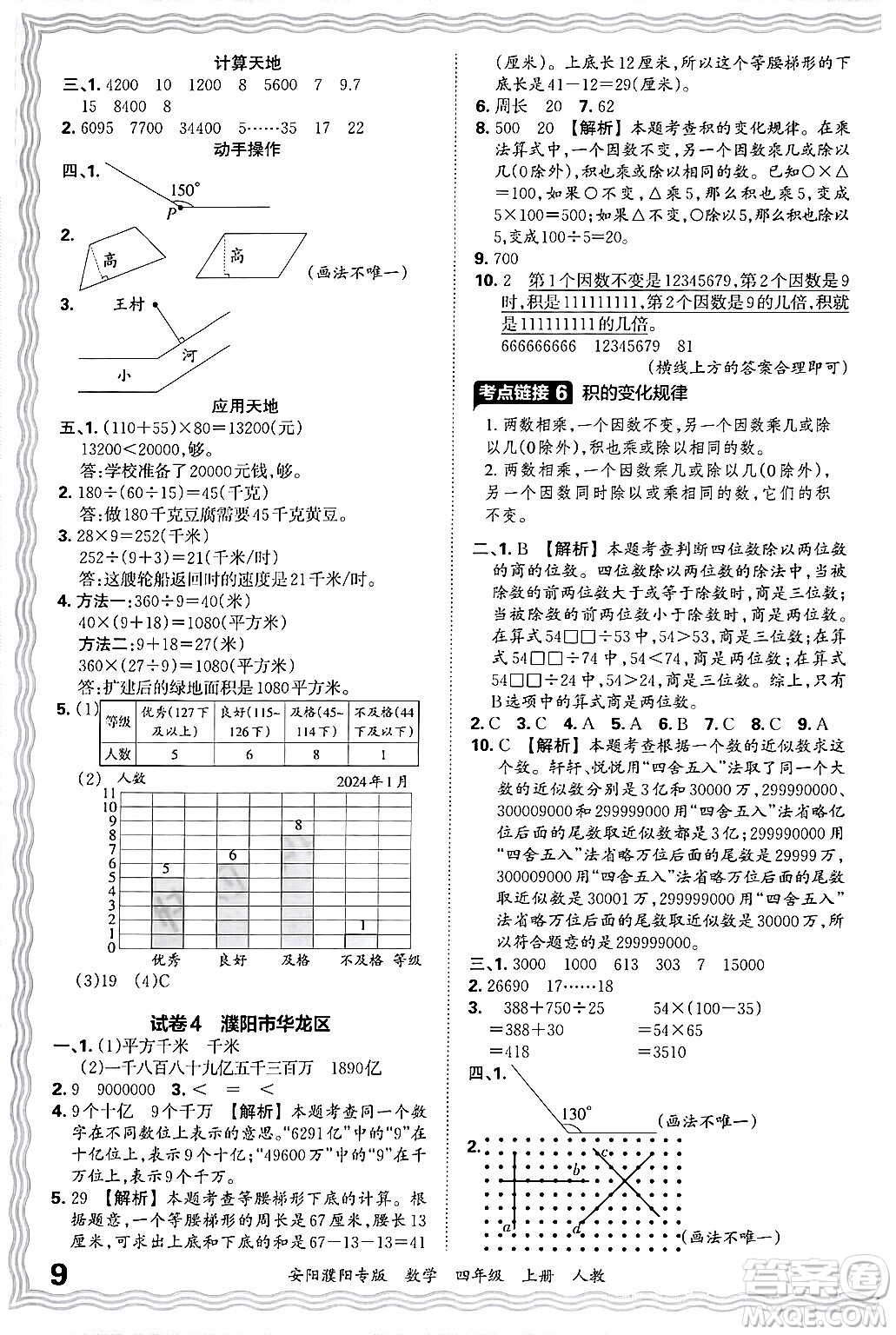 江西人民出版社2024年秋王朝霞期末真題精編四年級數(shù)學上冊人教版安陽濮陽專版答案