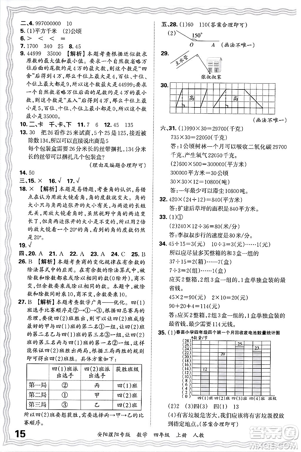 江西人民出版社2024年秋王朝霞期末真題精編四年級數(shù)學上冊人教版安陽濮陽專版答案