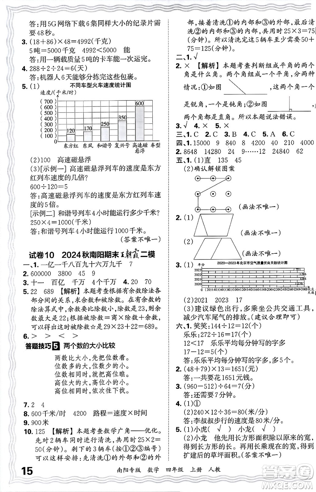 江西人民出版社2024年秋王朝霞期末真題精編四年級數(shù)學(xué)上冊人教版南陽專版答案