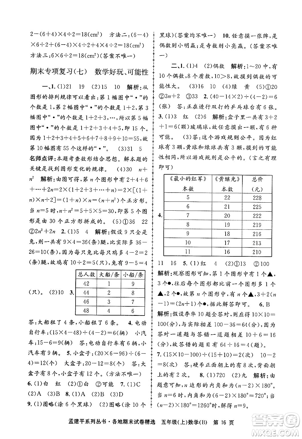 浙江工商大學(xué)出版社2024年秋孟建平各地期末試卷精選五年級(jí)數(shù)學(xué)上冊(cè)北師大版答案