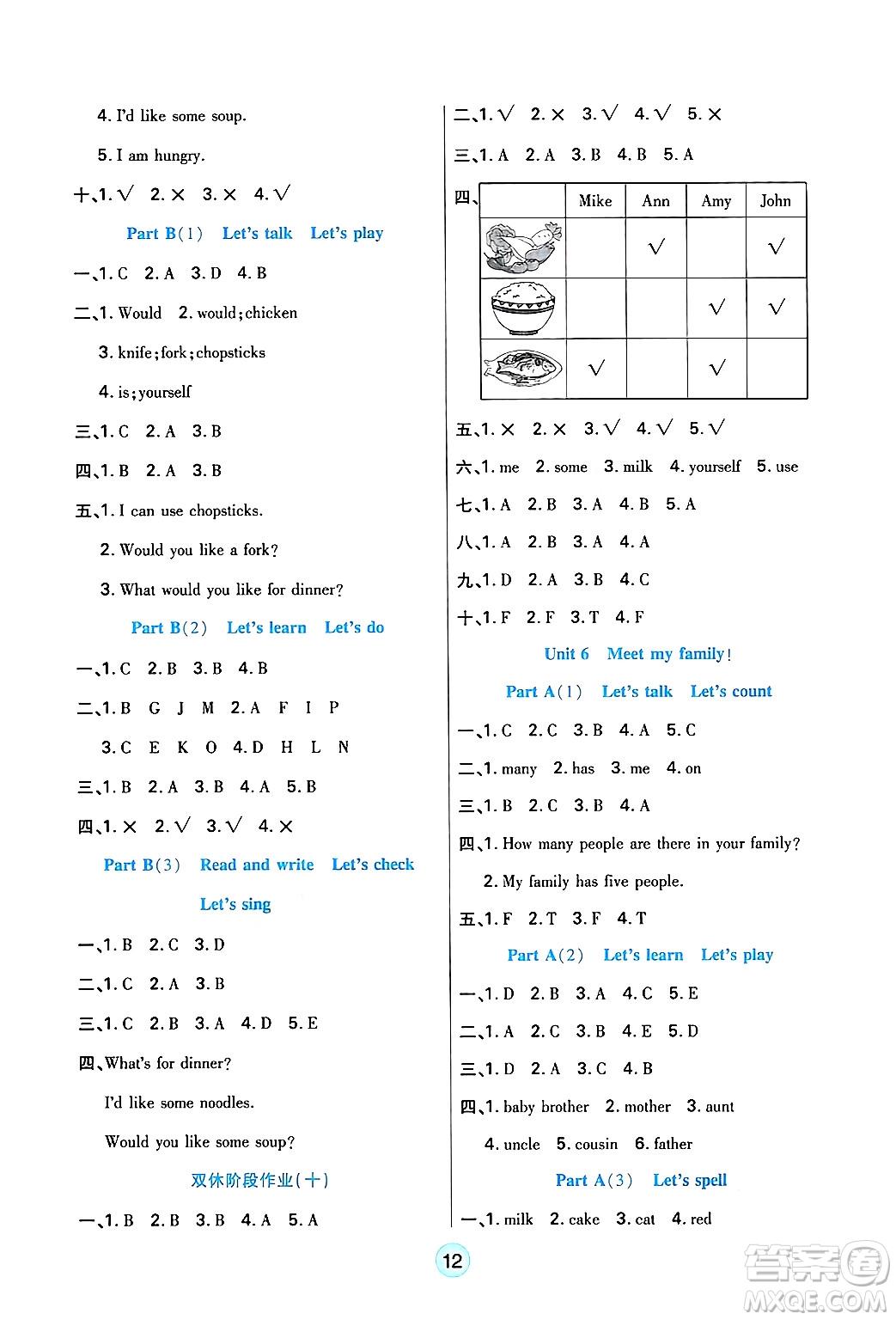 天津科學(xué)技術(shù)出版社2024年秋云頂課堂四年級(jí)英語上冊(cè)人教PEP版答案