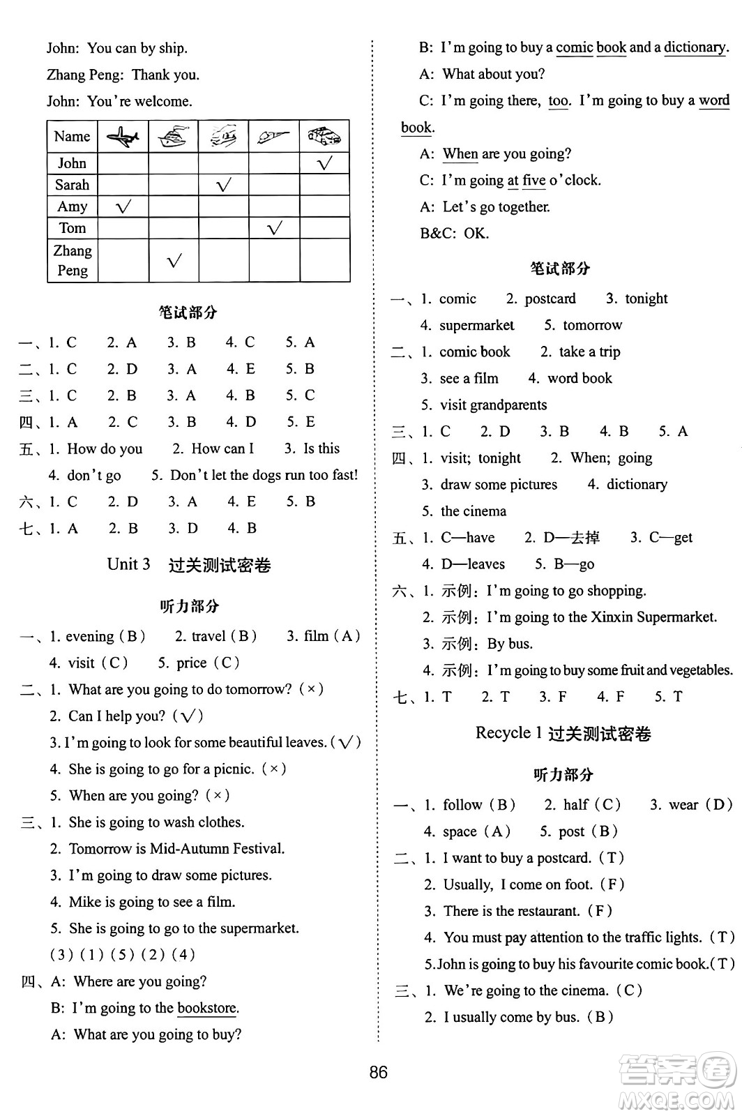 長春出版社2024年秋68所期末沖刺100分完全試卷六年級英語上冊人教PEP版三起點答案