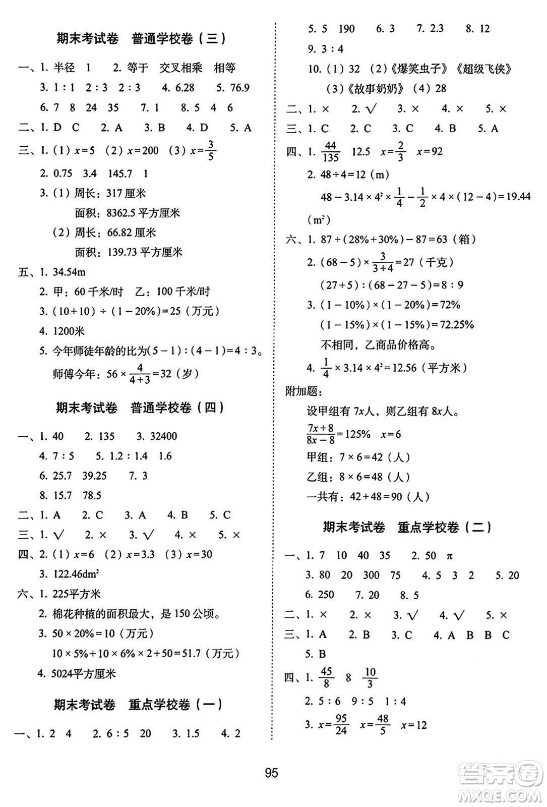 長春出版社2024年秋68所期末沖刺100分完全試卷六年級數(shù)學(xué)上冊冀教版答案