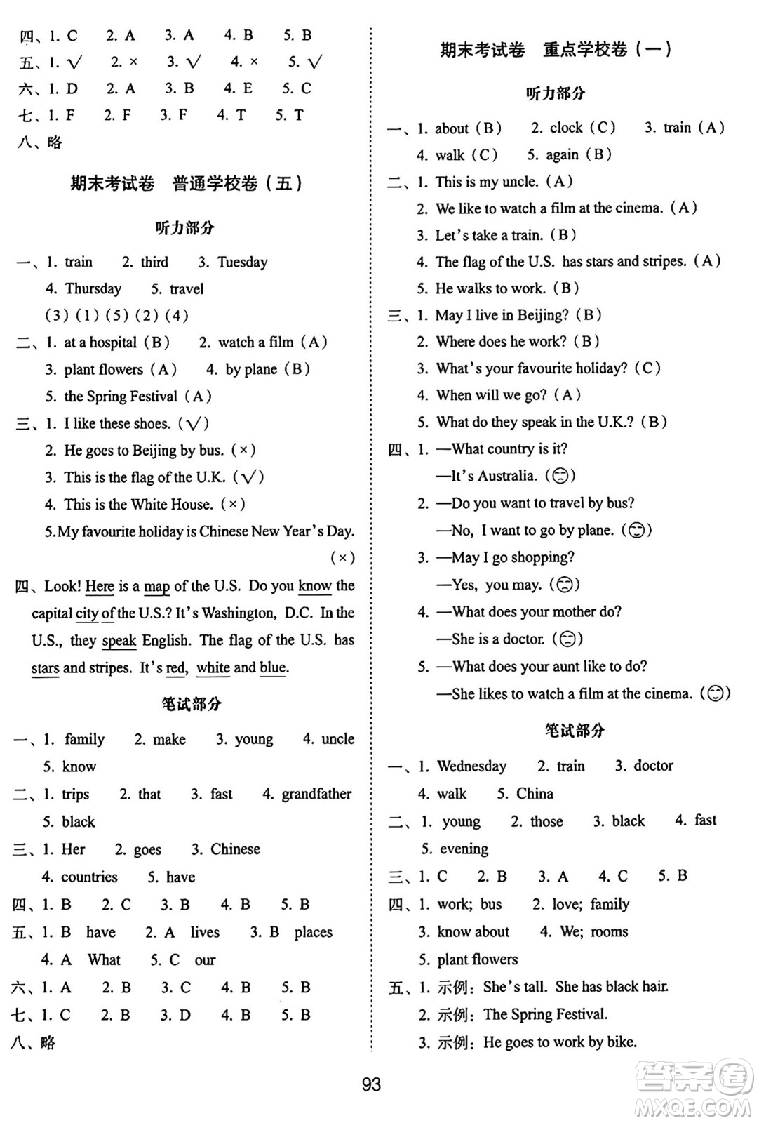 長春出版社2024年秋68所期末沖刺100分完全試卷五年級(jí)英語上冊(cè)冀教版答案