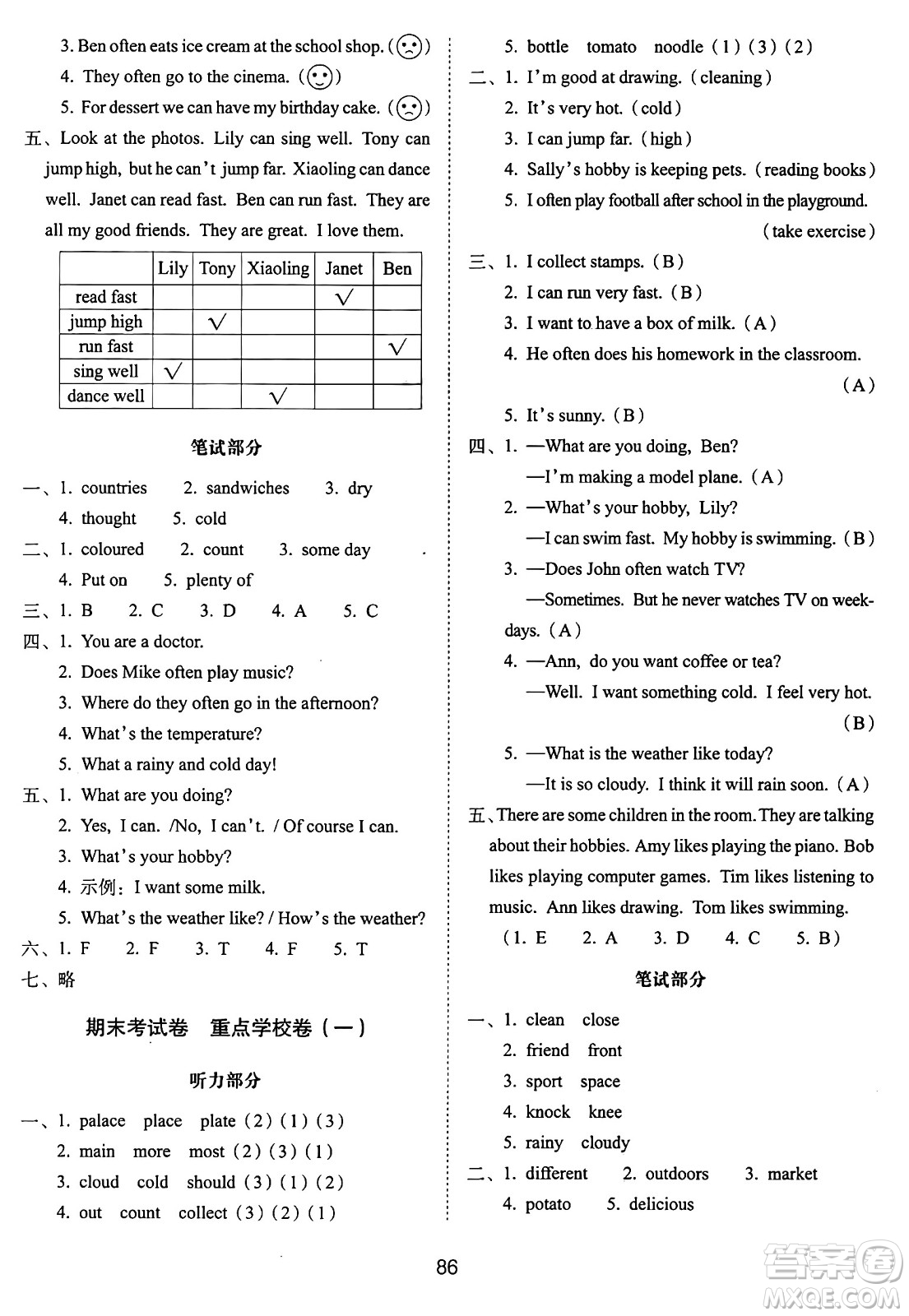 長(zhǎng)春出版社2024年秋68所期末沖刺100分完全試卷五年級(jí)英語(yǔ)上冊(cè)廣州版答案