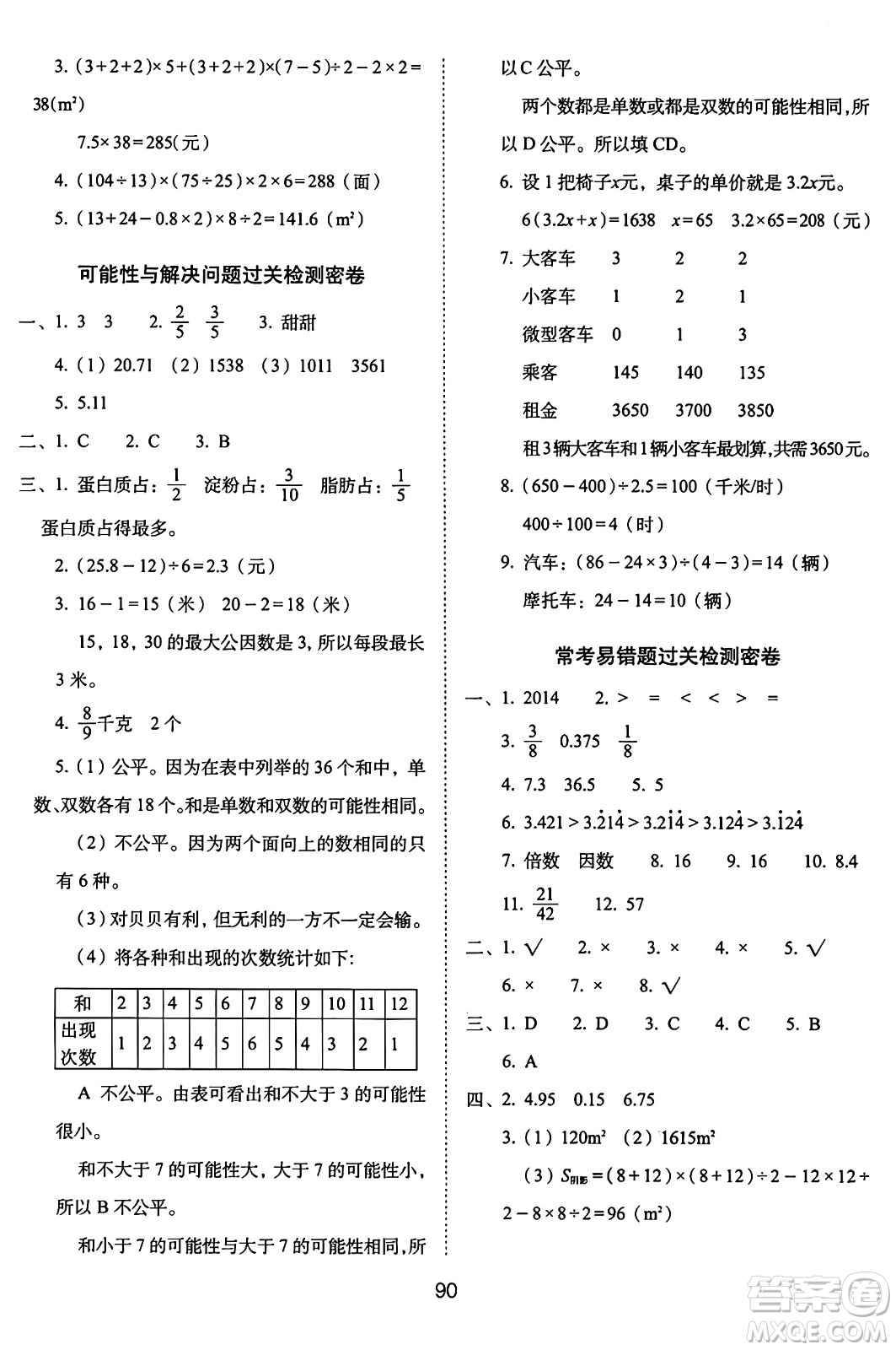 長春出版社2024年秋68所期末沖刺100分完全試卷五年級數(shù)學上冊北師大版答案