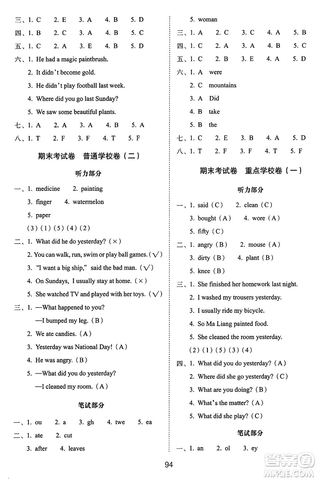 長春出版社2024年秋68所期末沖刺100分完全試卷四年級英語上冊外研版一起點答案