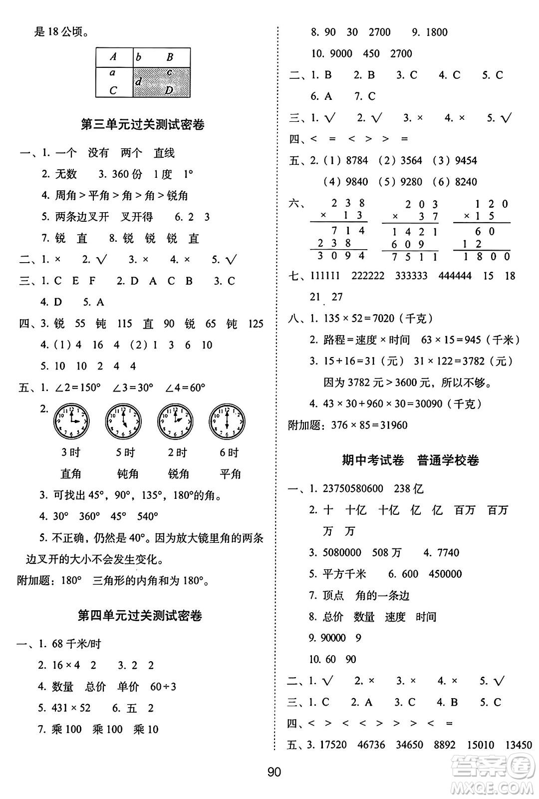 長(zhǎng)春出版社2024年秋68所期末沖刺100分完全試卷四年級(jí)數(shù)學(xué)上冊(cè)人教版答案