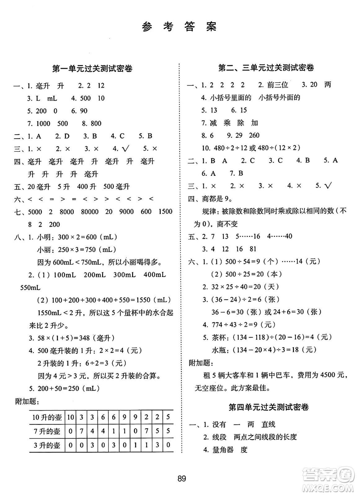 長(zhǎng)春出版社2024年秋68所期末沖刺100分完全試卷四年級(jí)數(shù)學(xué)上冊(cè)冀教版答案