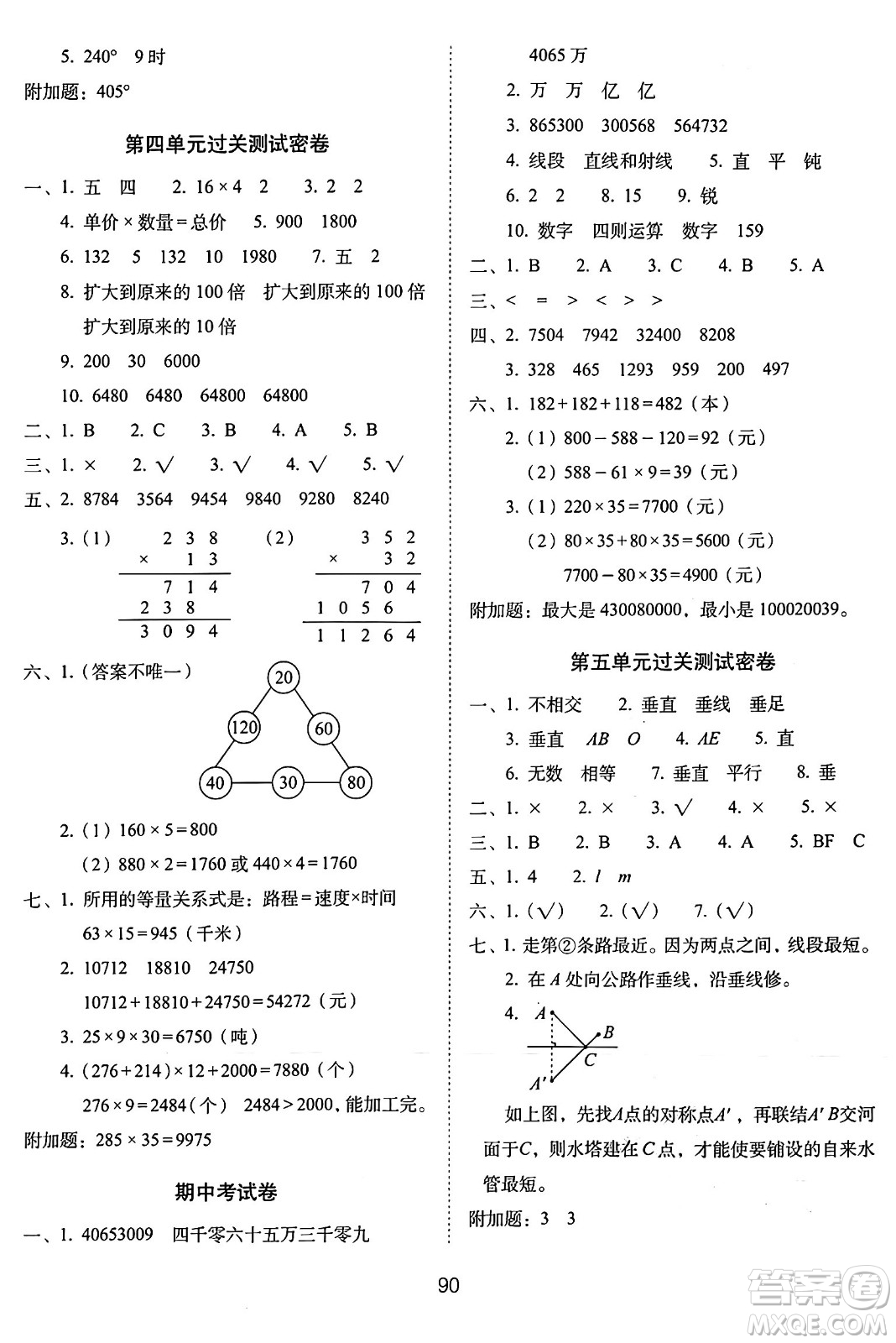 長春出版社2024年秋68所期末沖刺100分完全試卷四年級數(shù)學上冊西師大版答案